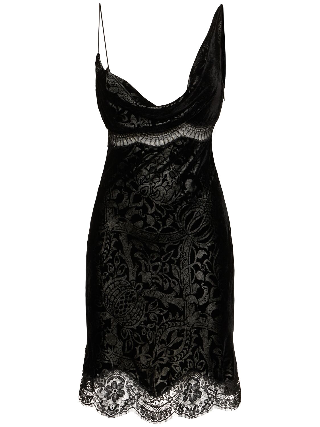 Roberto Cavalli Embroidered Lace & Velvet Mini Dress In Black