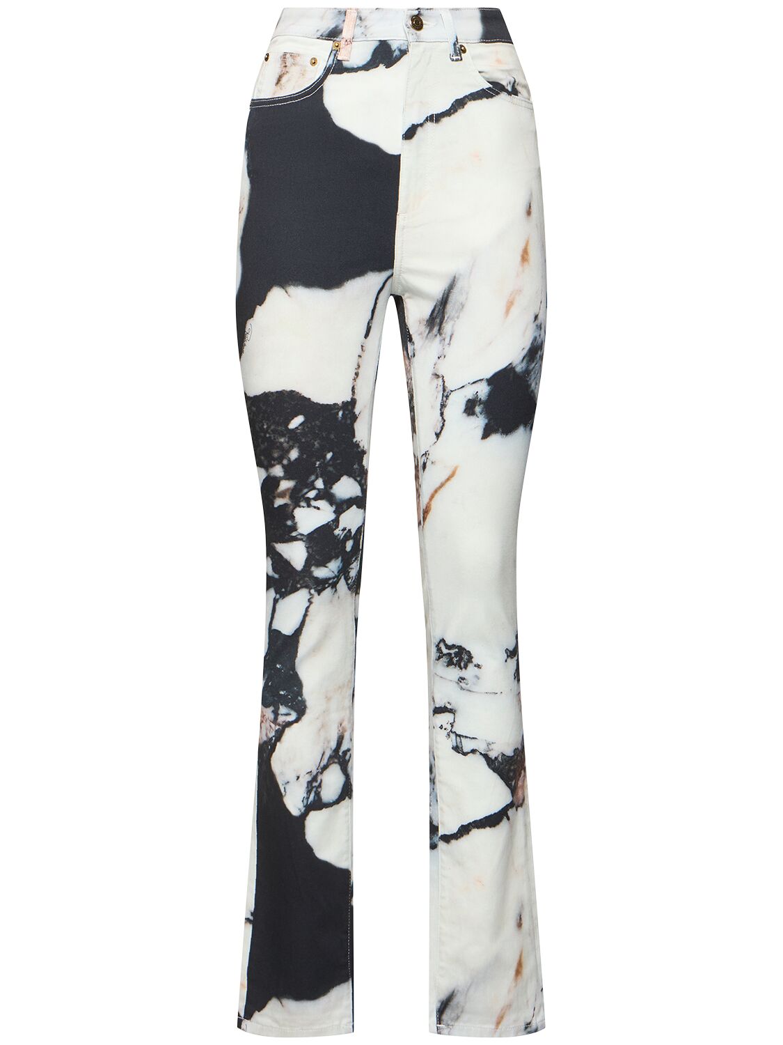 Roberto Cavalli Marmo Printed High Rise Straight Jeans In Multicolor