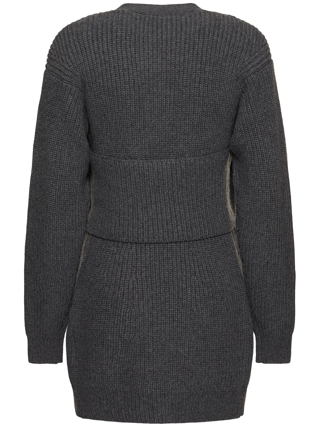 Shop Alexander Wang Ribbed Bi-layer V Neck Cardigan In Grey