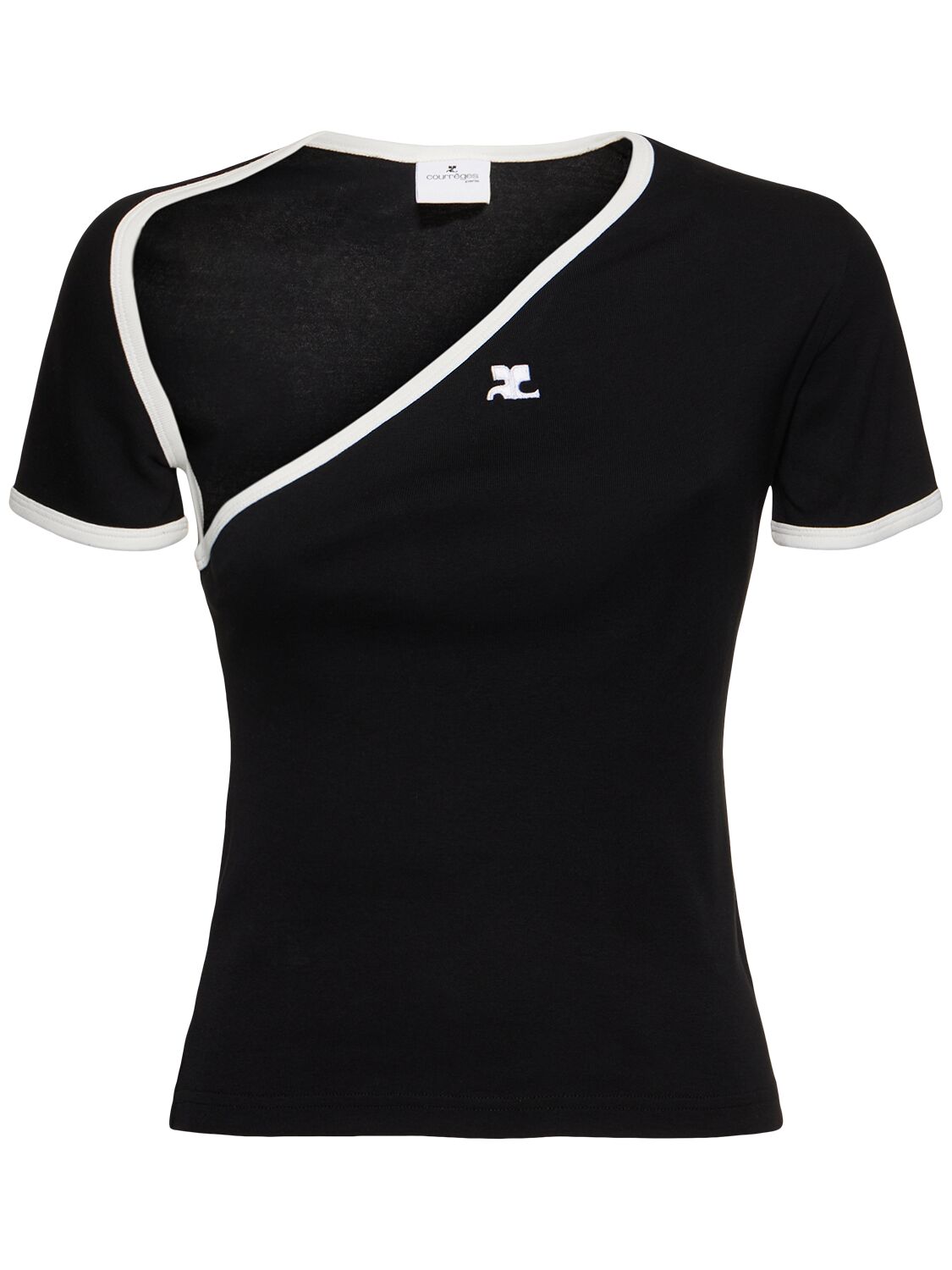 Shop Courrèges Slash Contrast Cut Out Jersey T-shirt In Black/white