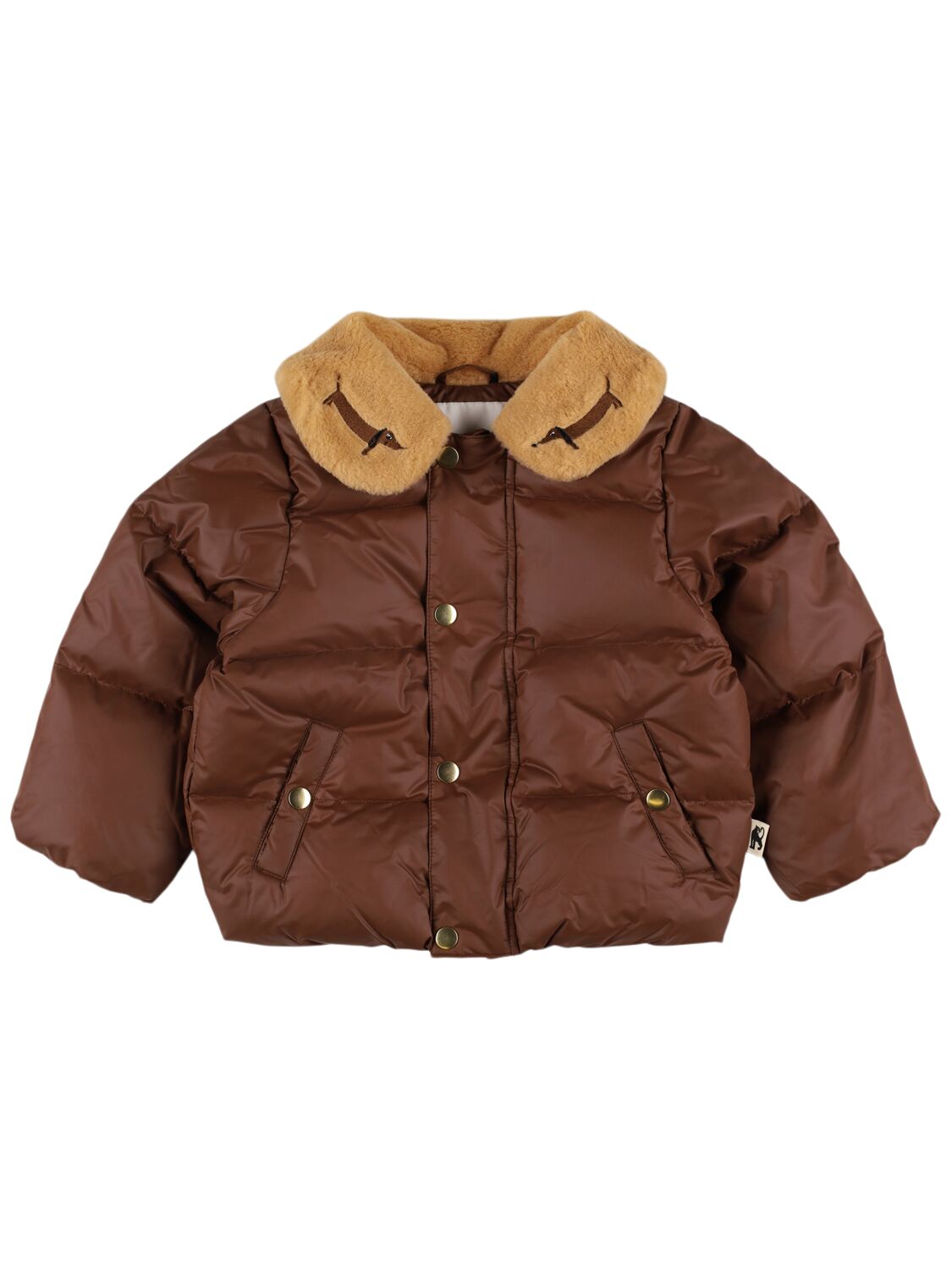 Mini Rodini Printed Recycled Poly Puffer Down Jacket In Brown