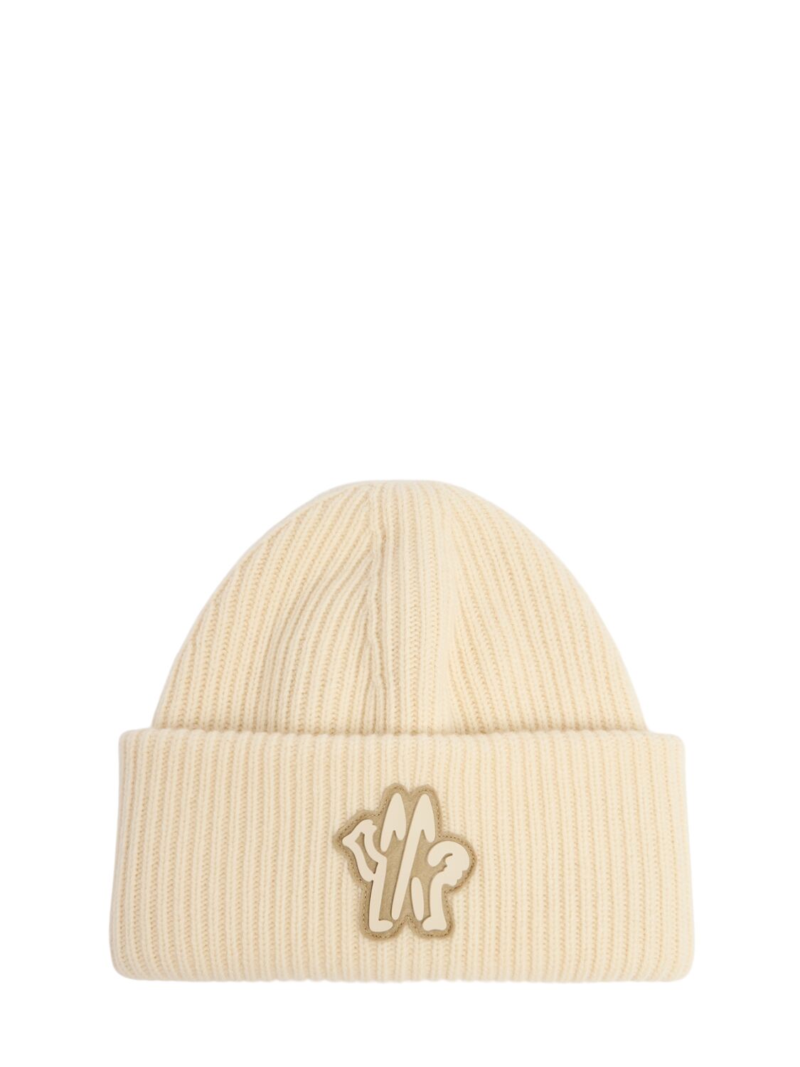 Moncler Monogram Virgin Wool Beanie In Neutral