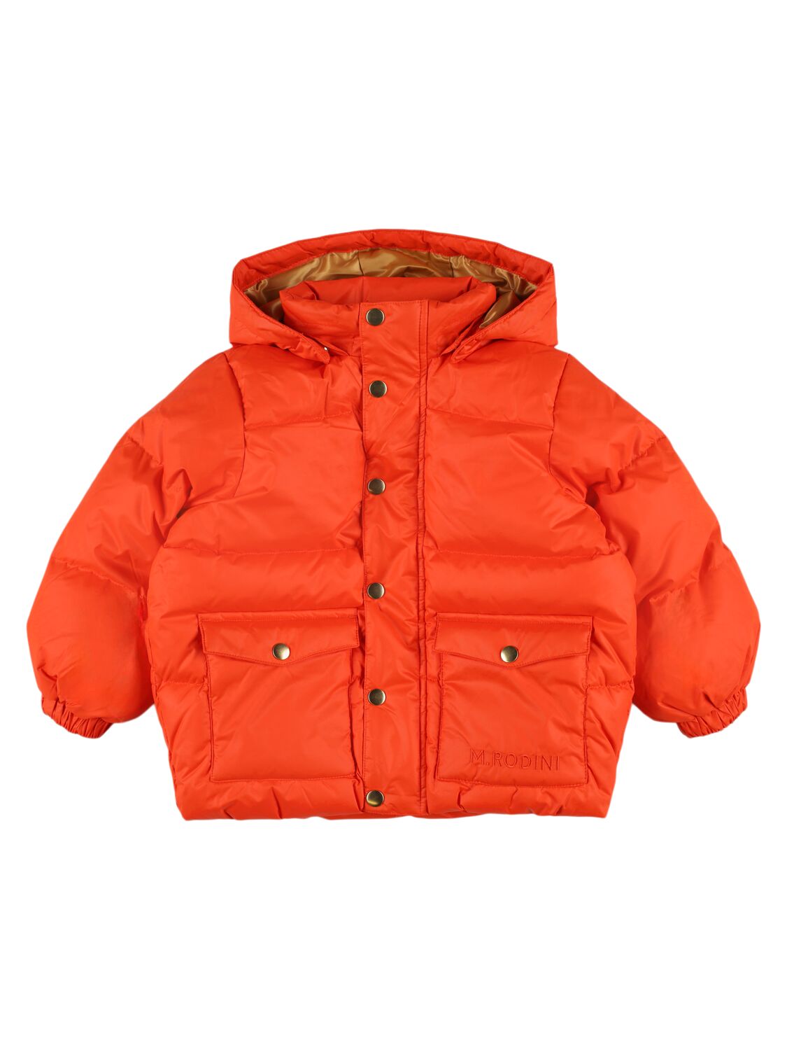 Mini Rodini Reversible Recycled Poly Puffer Jacket In Orange