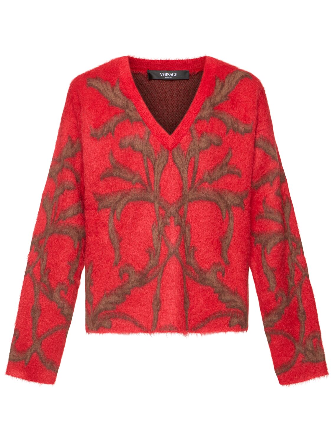 Versace Barocco Wool Blend Knit Jumper In Red