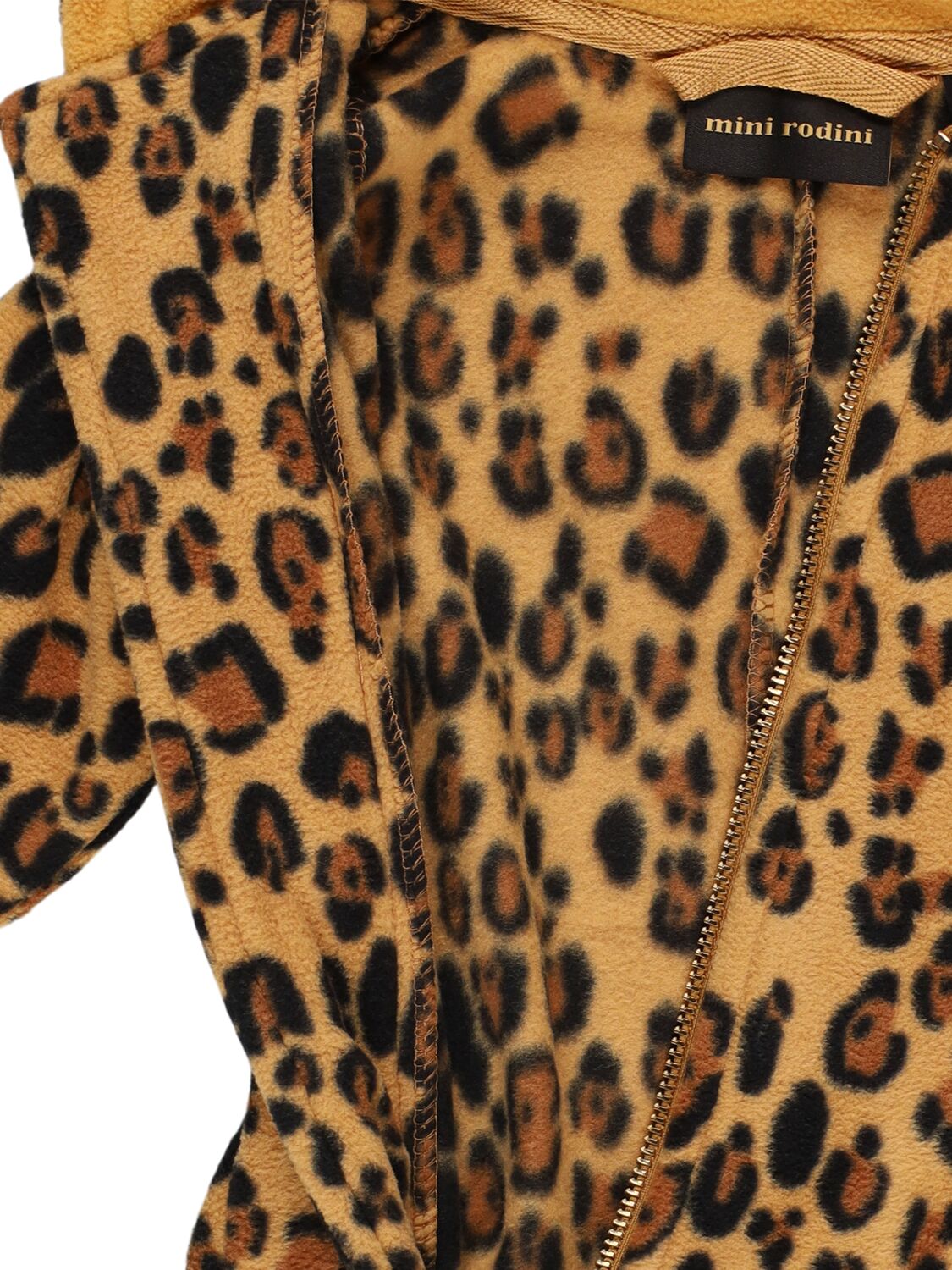 Shop Mini Rodini Recycled Poly Hooded Leopard Romper In Multicolor