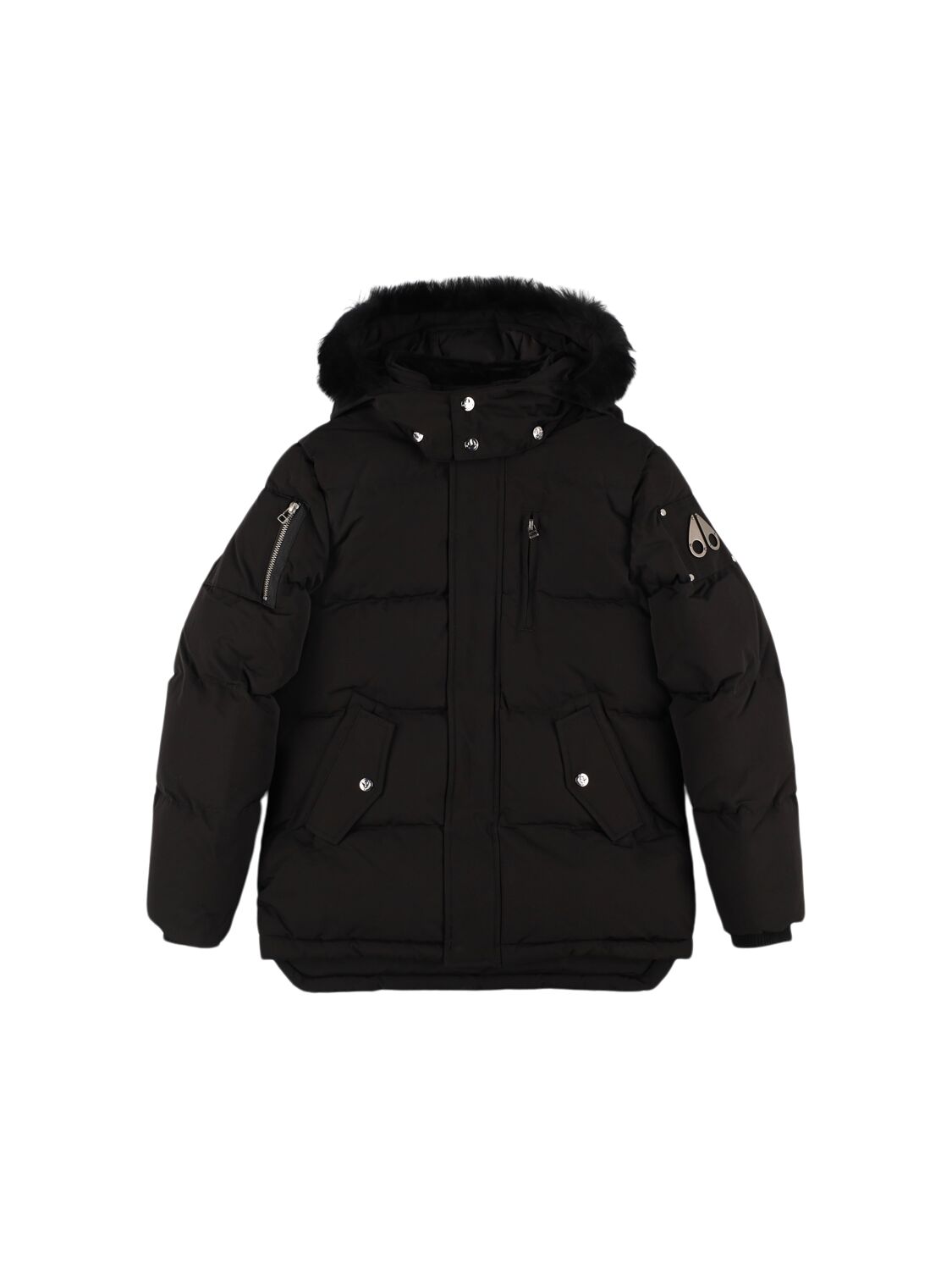 Moose Knuckles Hooded Poly Blend Down Jacket W/ Fur In Black