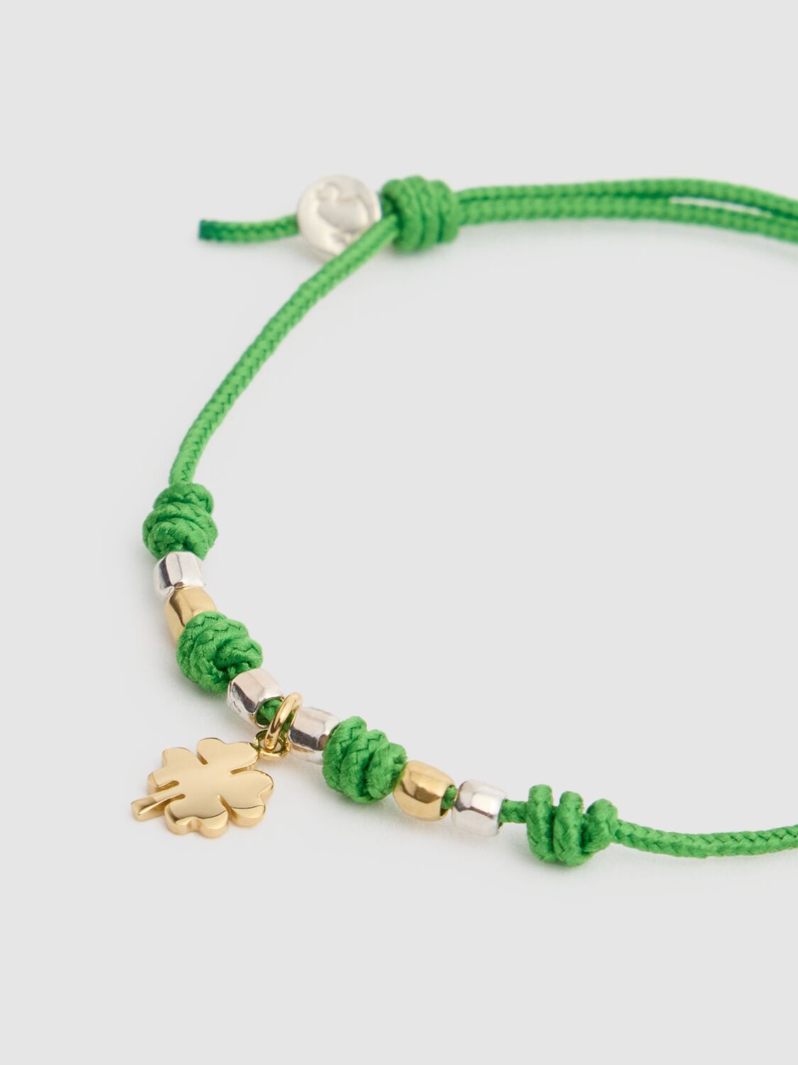 Shop Dodo 9kt Clover Charm Sliding Bracelet In Green