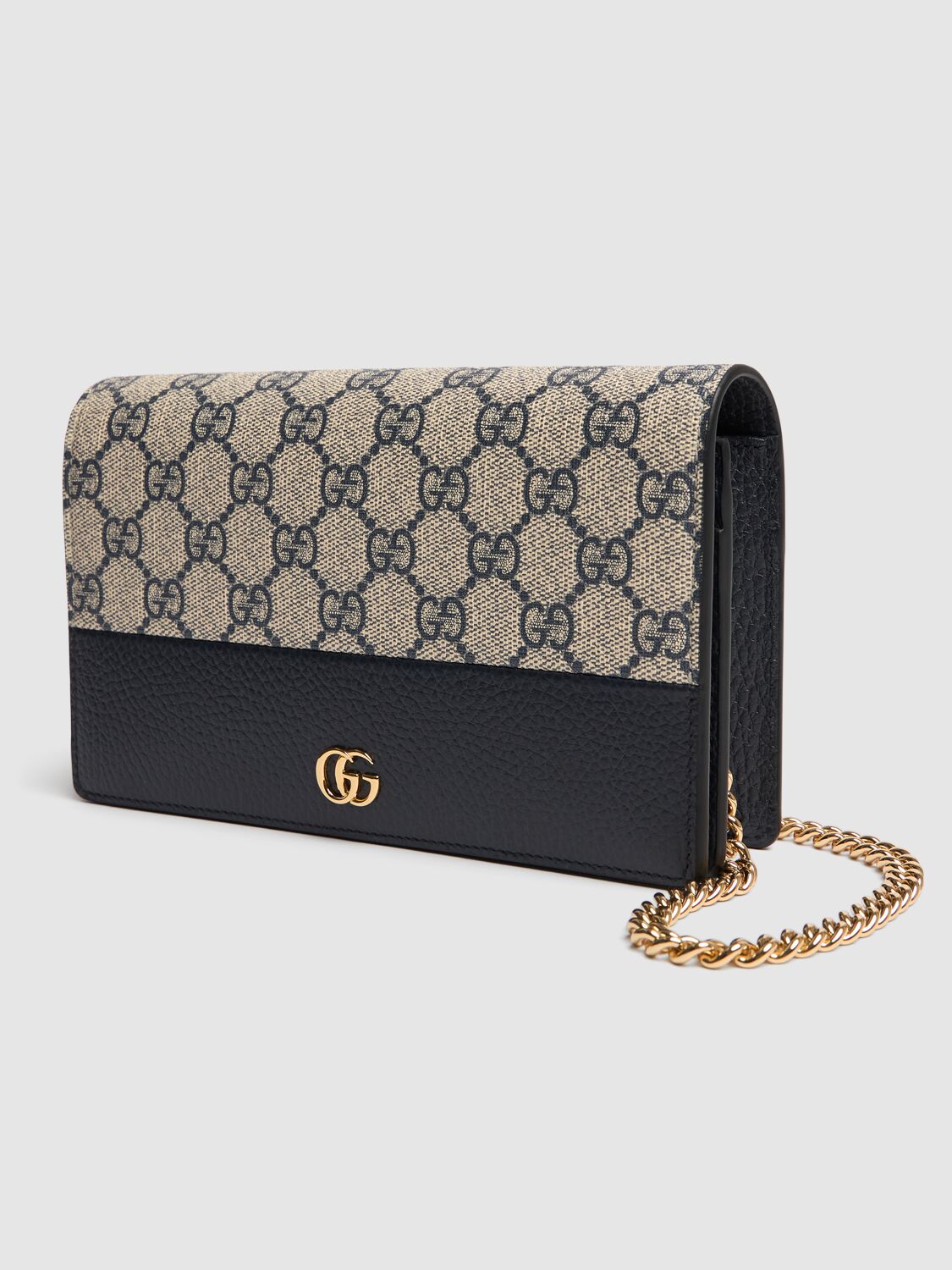 Shop Gucci Gg Marmont Canvas Mini Chain Bag In Blu/beige