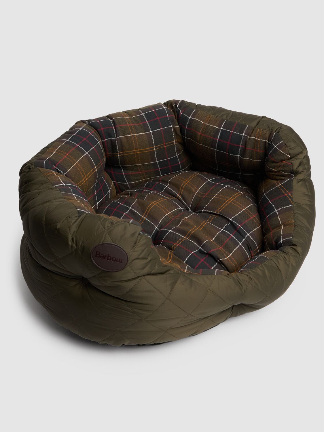 Shop Barbour Plaid Nylon Dog Bed In Olive Green