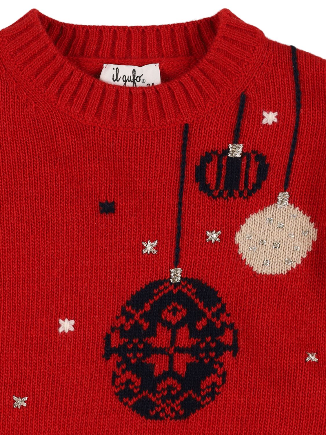 Shop Il Gufo Jacquard Wool Knit Sweater In Red