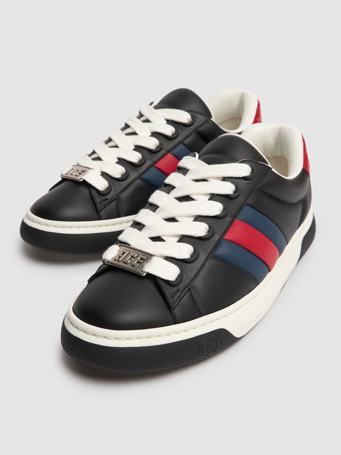 Shop Gucci Hyper Ace Leather Sneakers In Black/red/blue