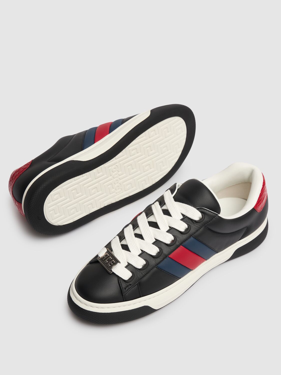 Shop Gucci Hyper Ace Leather Sneakers In Black/red/blue