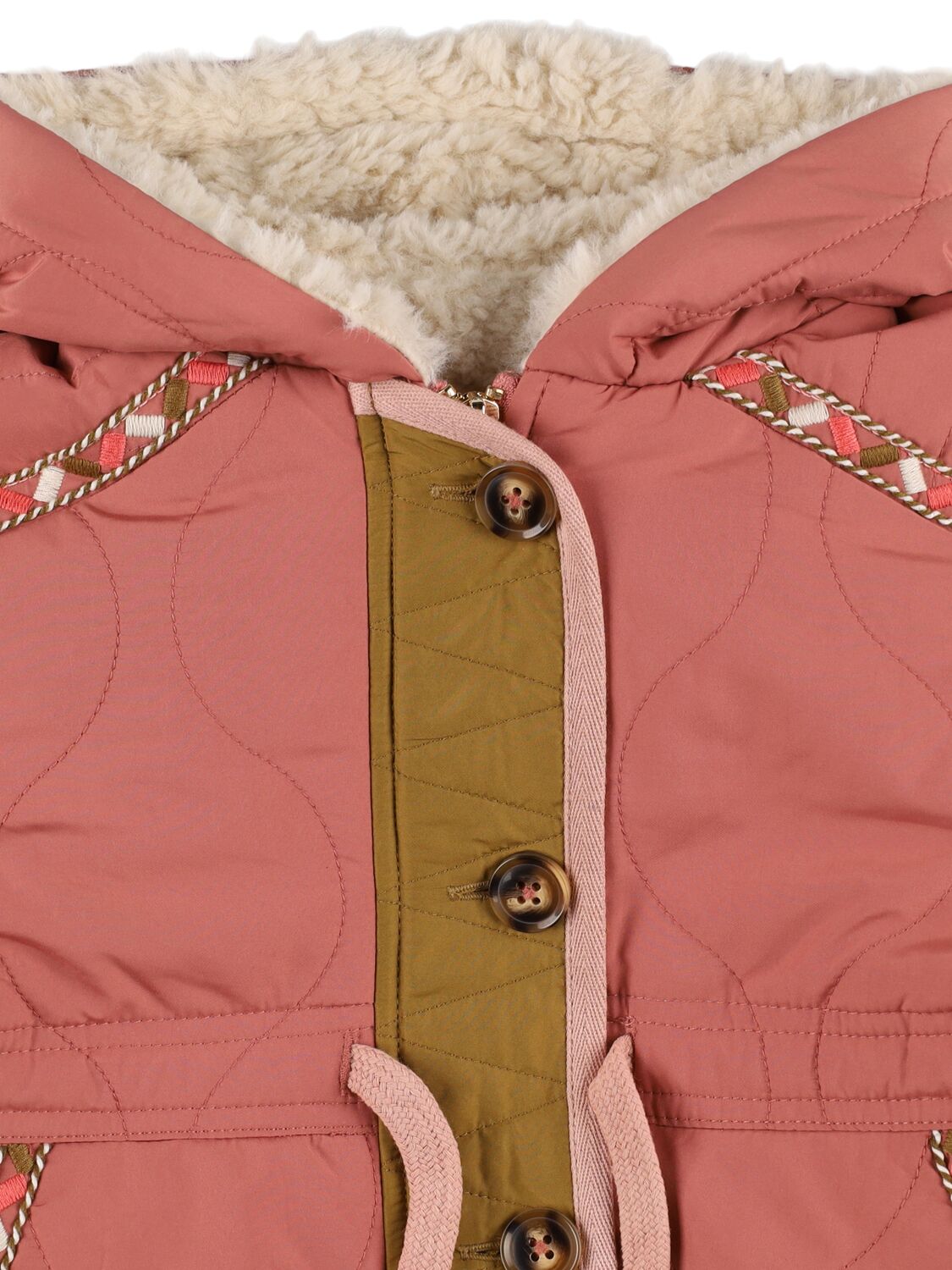 Shop Louise Misha Hooded Poly Down Jacket In Brown/pink