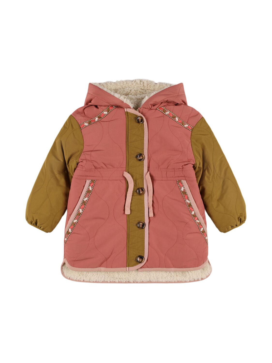 Louise Misha Hooded Poly Down Jacket In Brown/pink