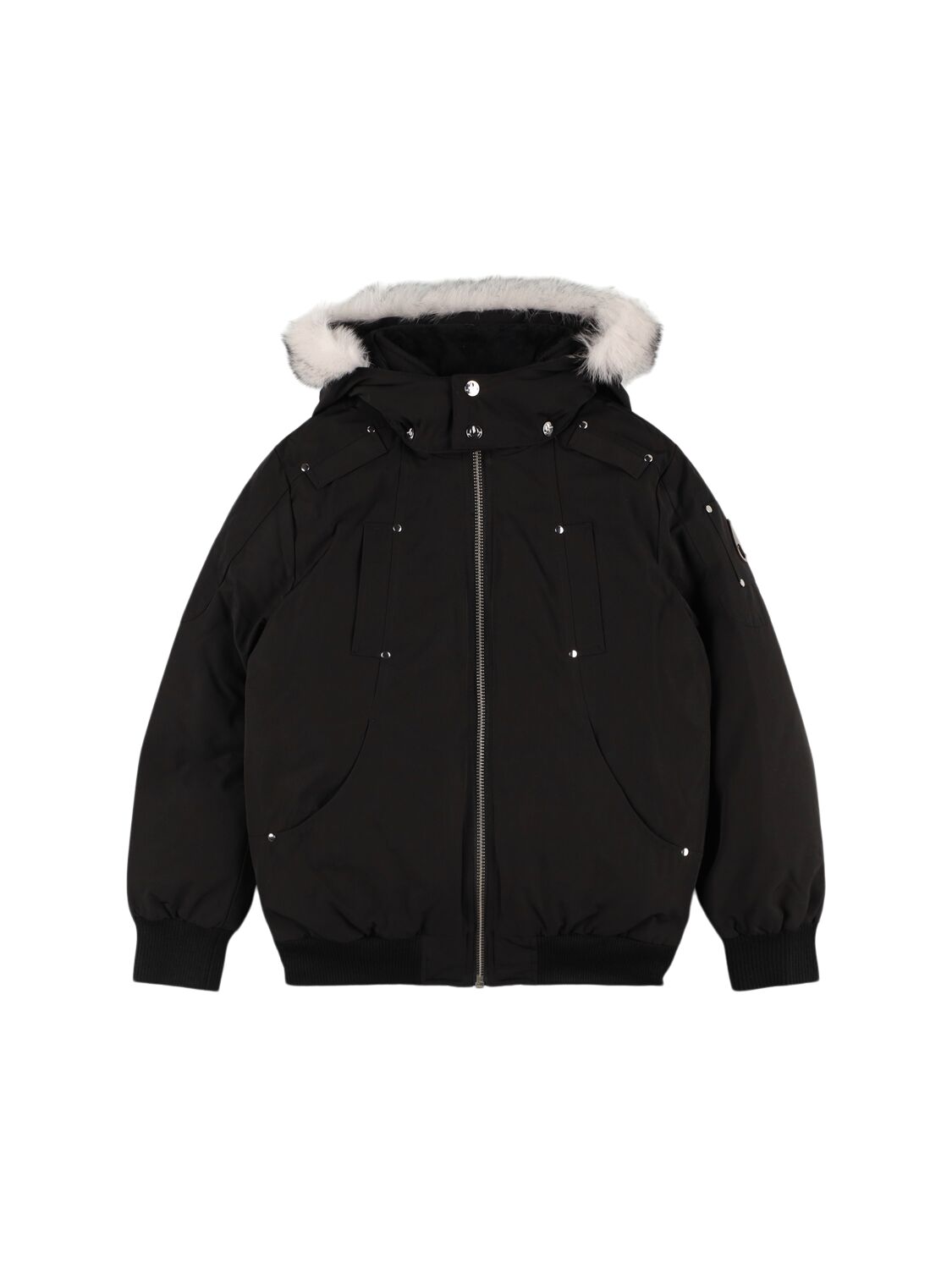 Moose Knuckles Poly Blend Down Bomber Jacket W/ Fur In Black