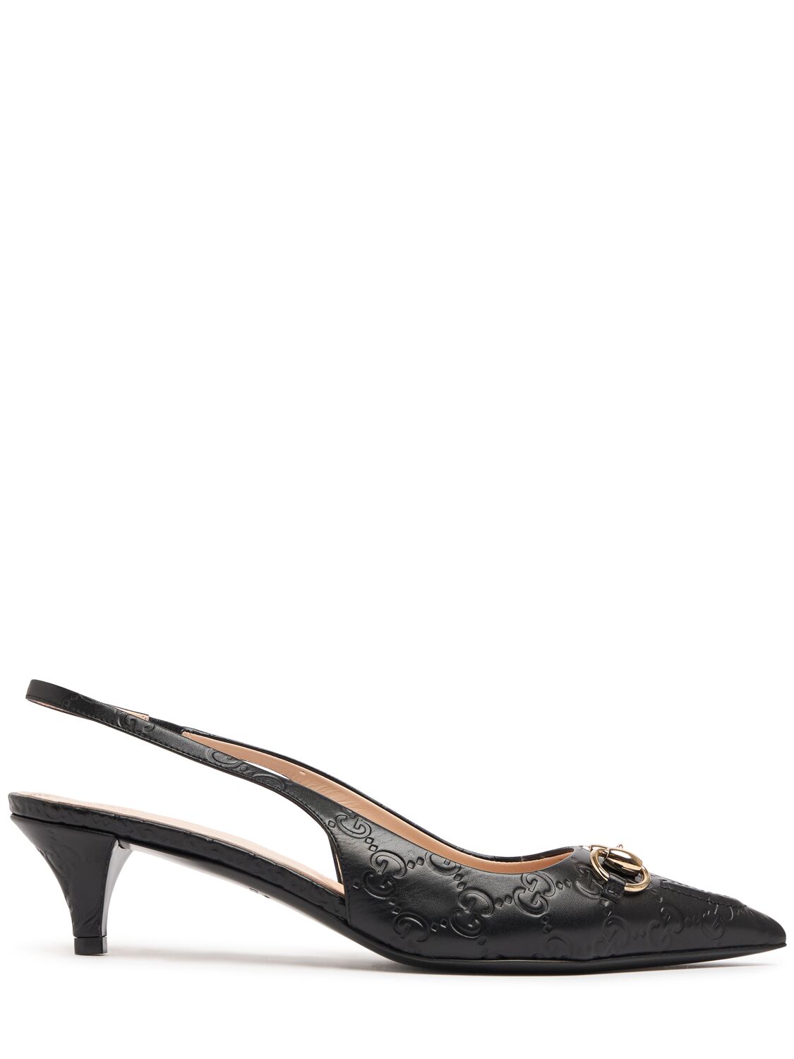 Gucci 45mm Horsebit Leather Slingback Pumps In Black