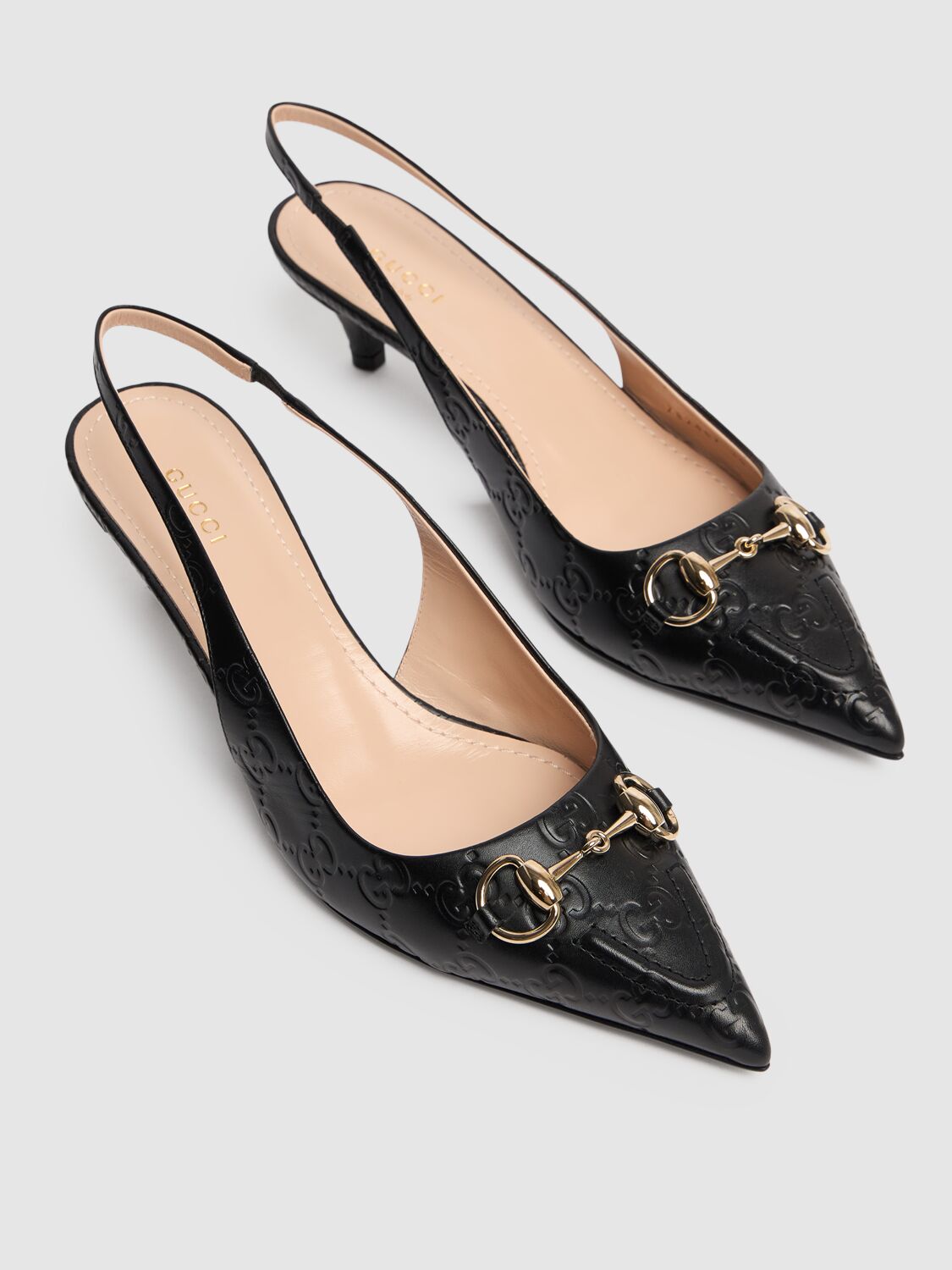 Shop Gucci 45mm Horsebit Leather Slingback Pumps In Black