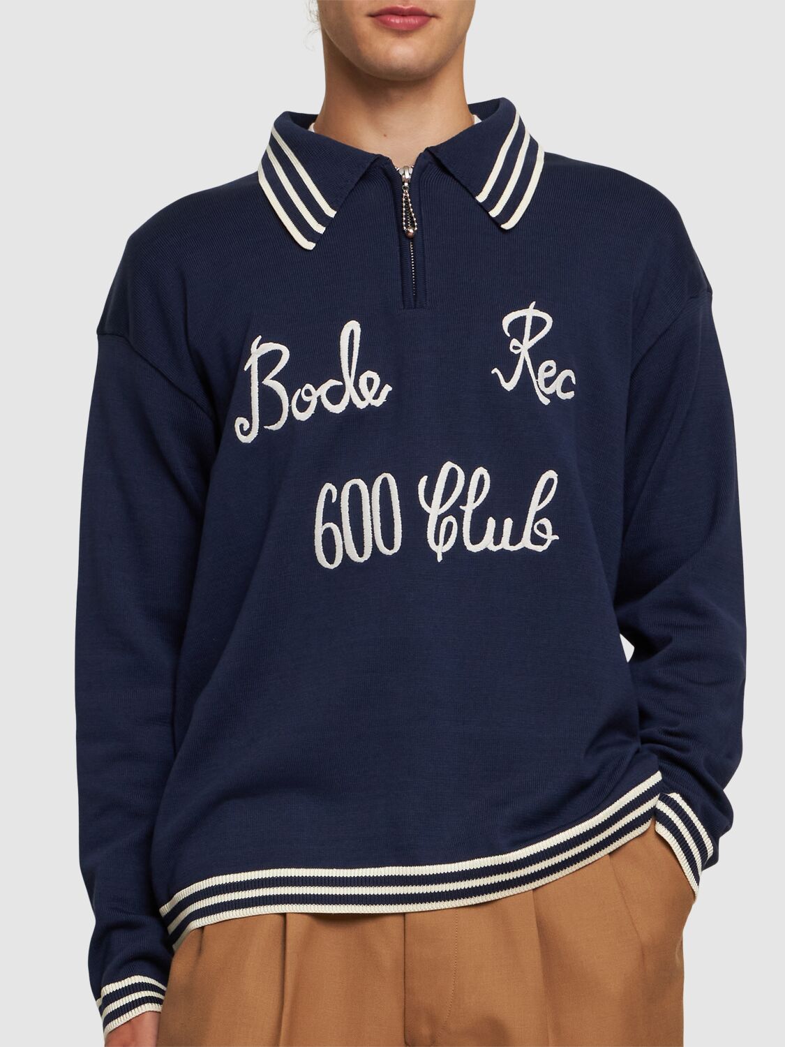 Shop Bode Club Long-sleeve Polo In Navy