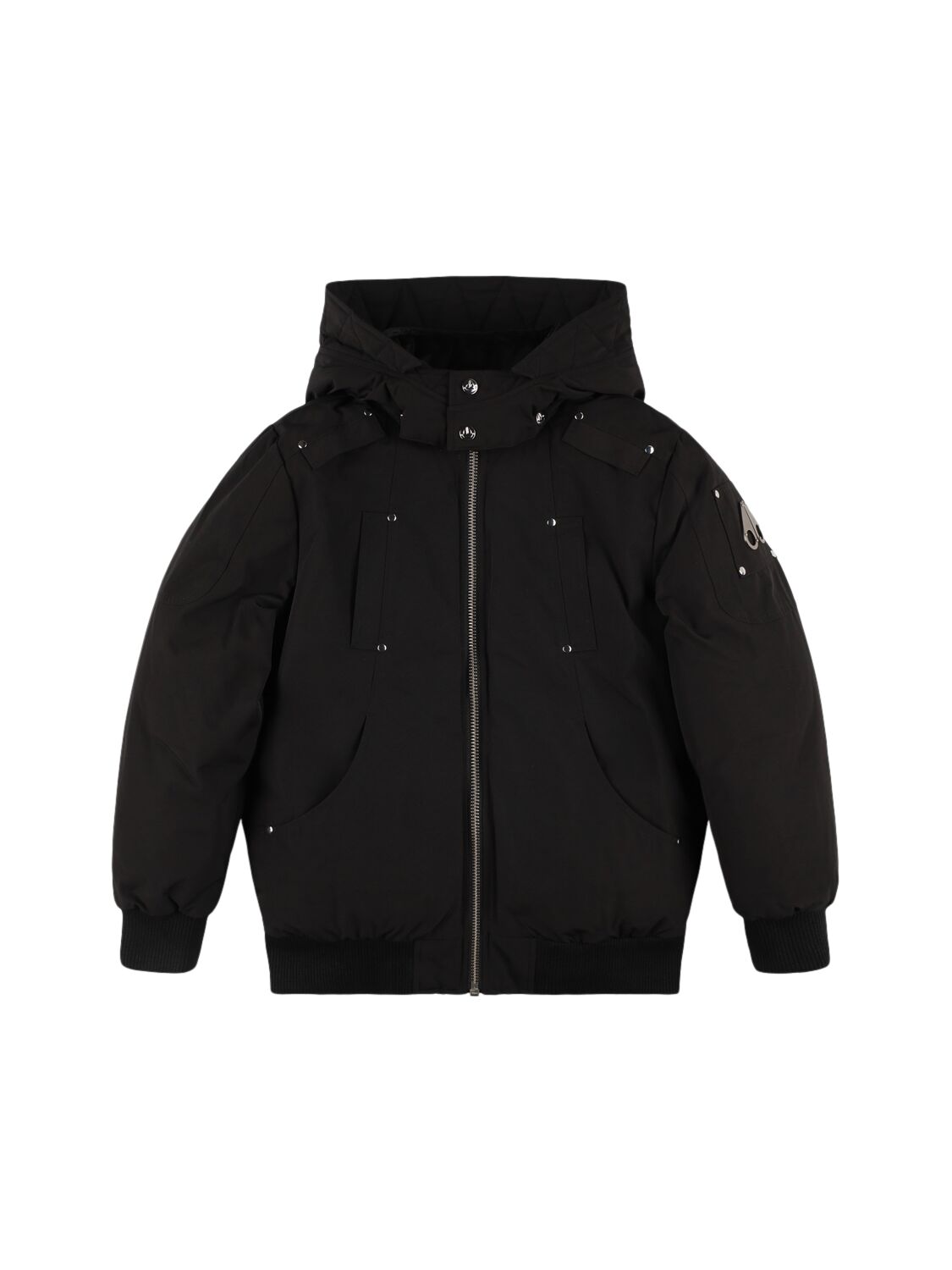 Moose Knuckles Hooded Poly Blend Down Jacket In Black