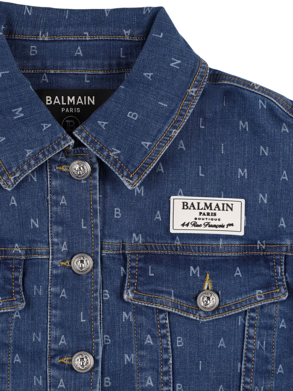 Balmain Logo Print Cotton Denim Jacket In Blue