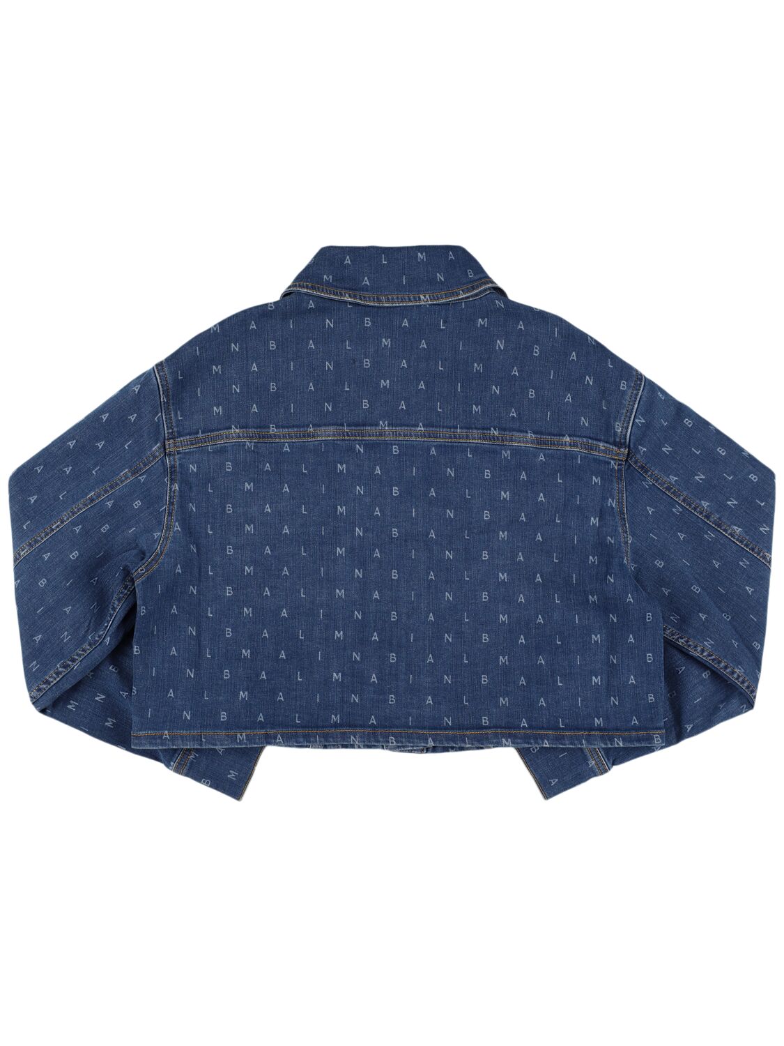 Balmain Logo Print Cotton Denim Jacket In Blue