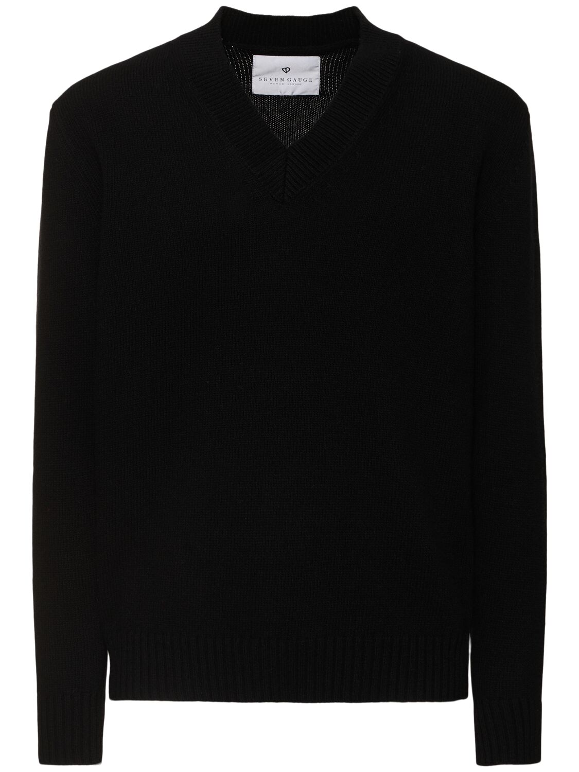 Seven Gauge Wool V-neck Sweater In Black