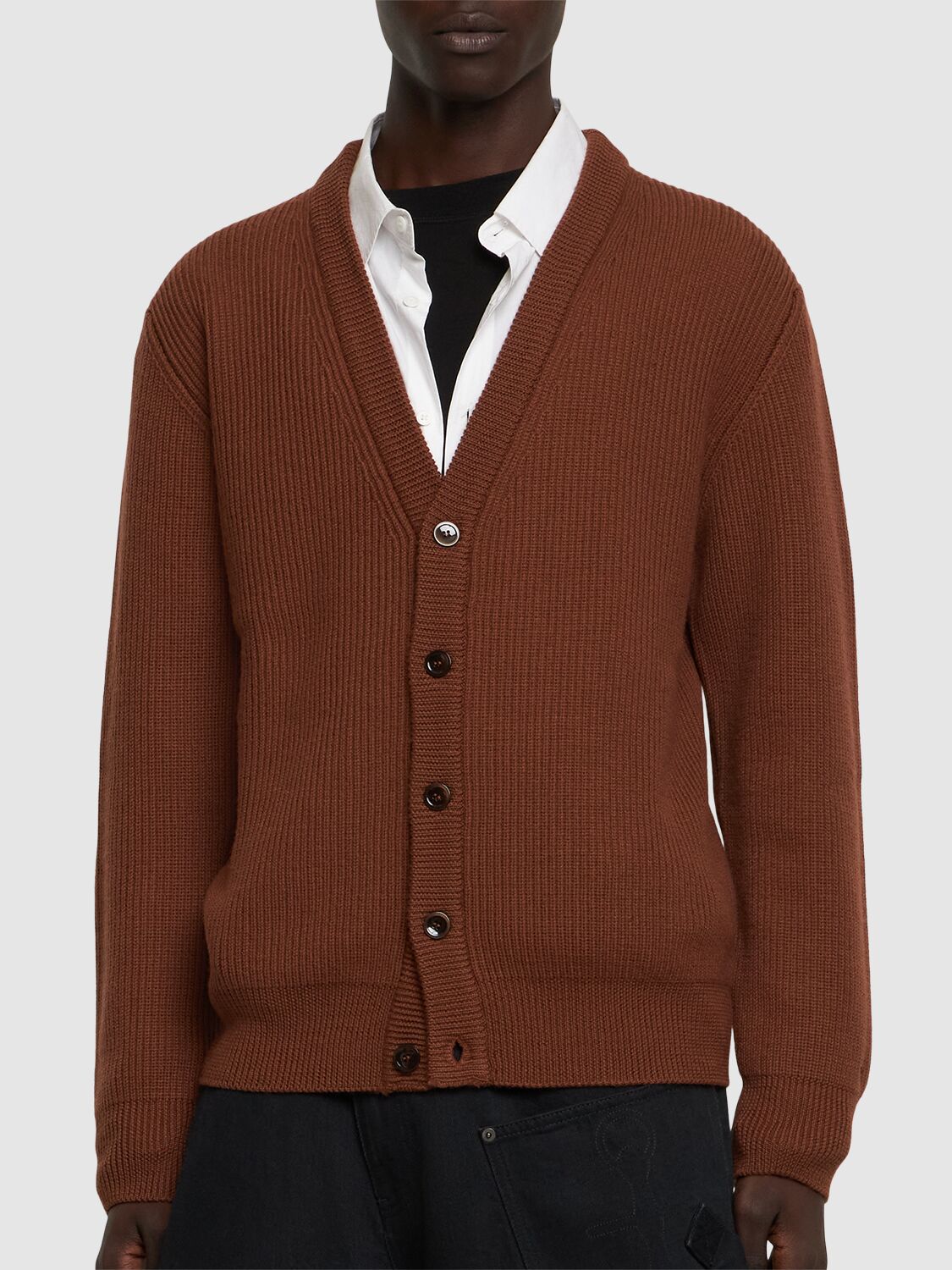 SEVEN GAUGE ENGLISH RIB WOOL CARDIGAN 