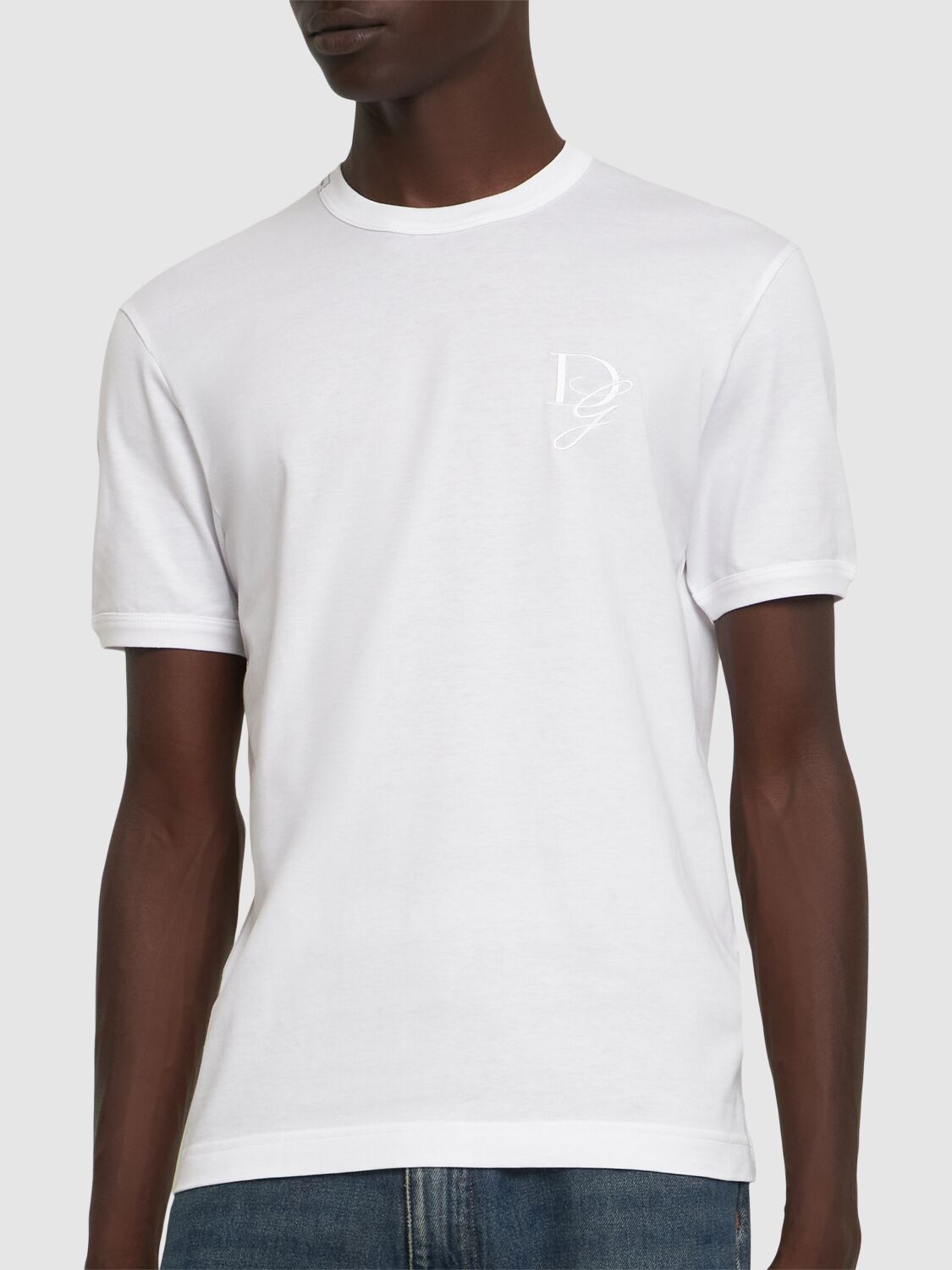 Shop Dolce & Gabbana Cotton Jersey Logo T-shirt In White Optic