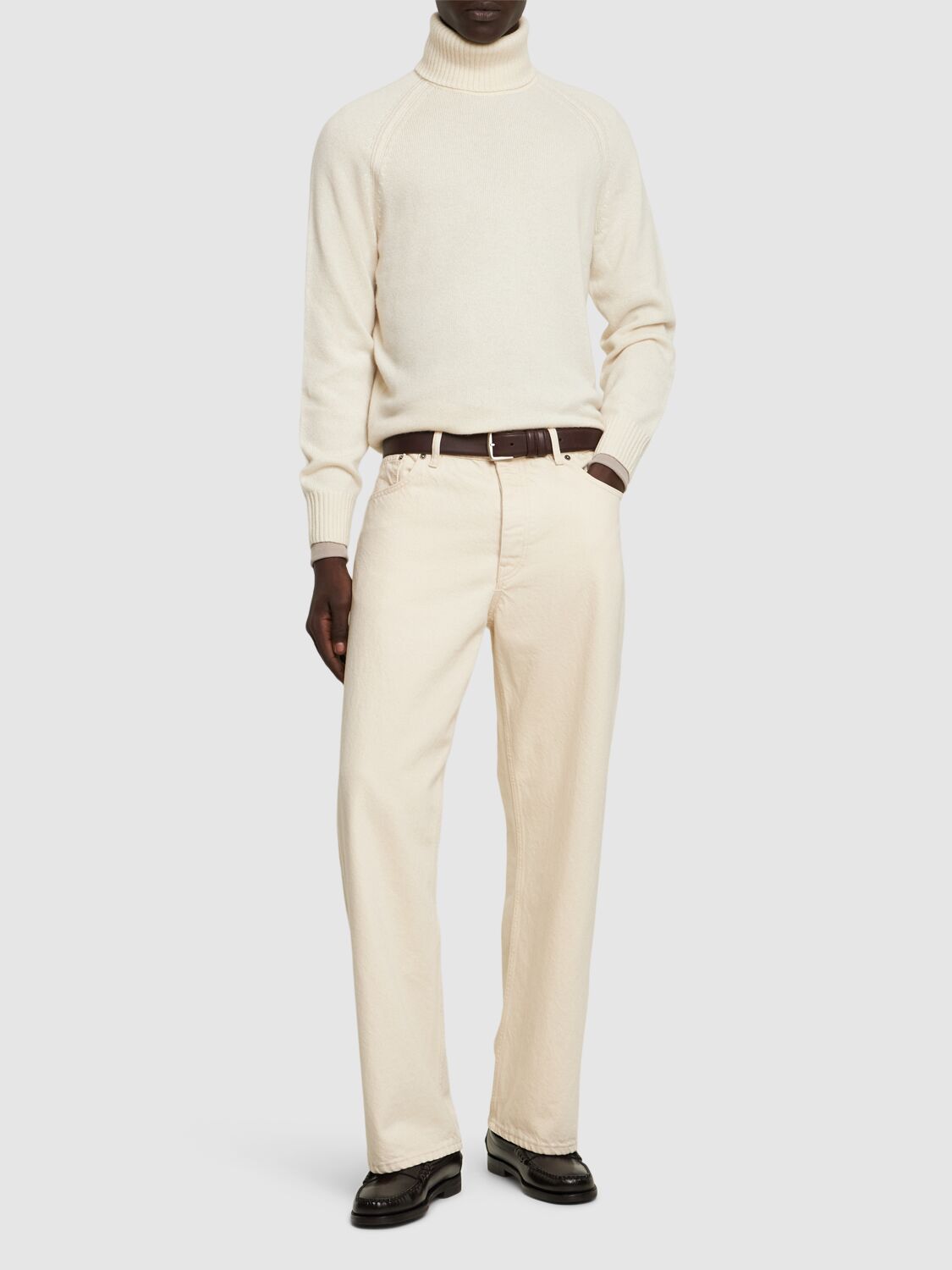 Shop Hugo Boss Elogico Cashmere Turtleneck Sweater In Open White