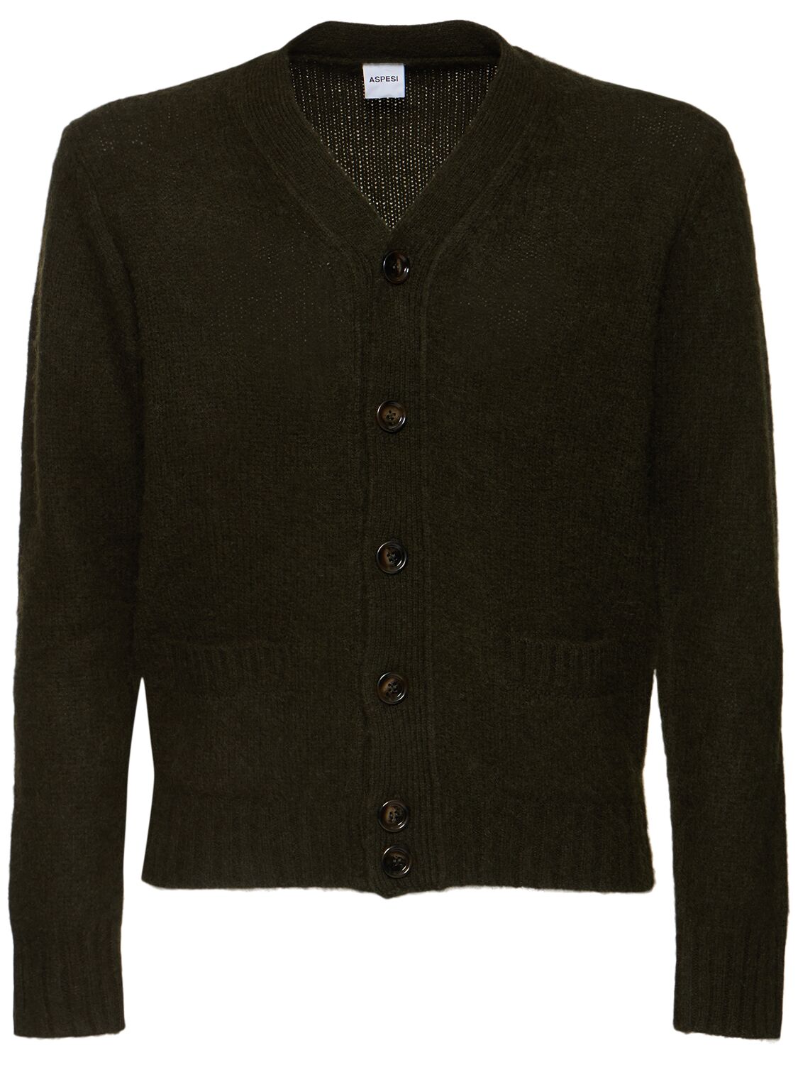 Aspesi Brushed Shetland Wool Cardigan In Brown