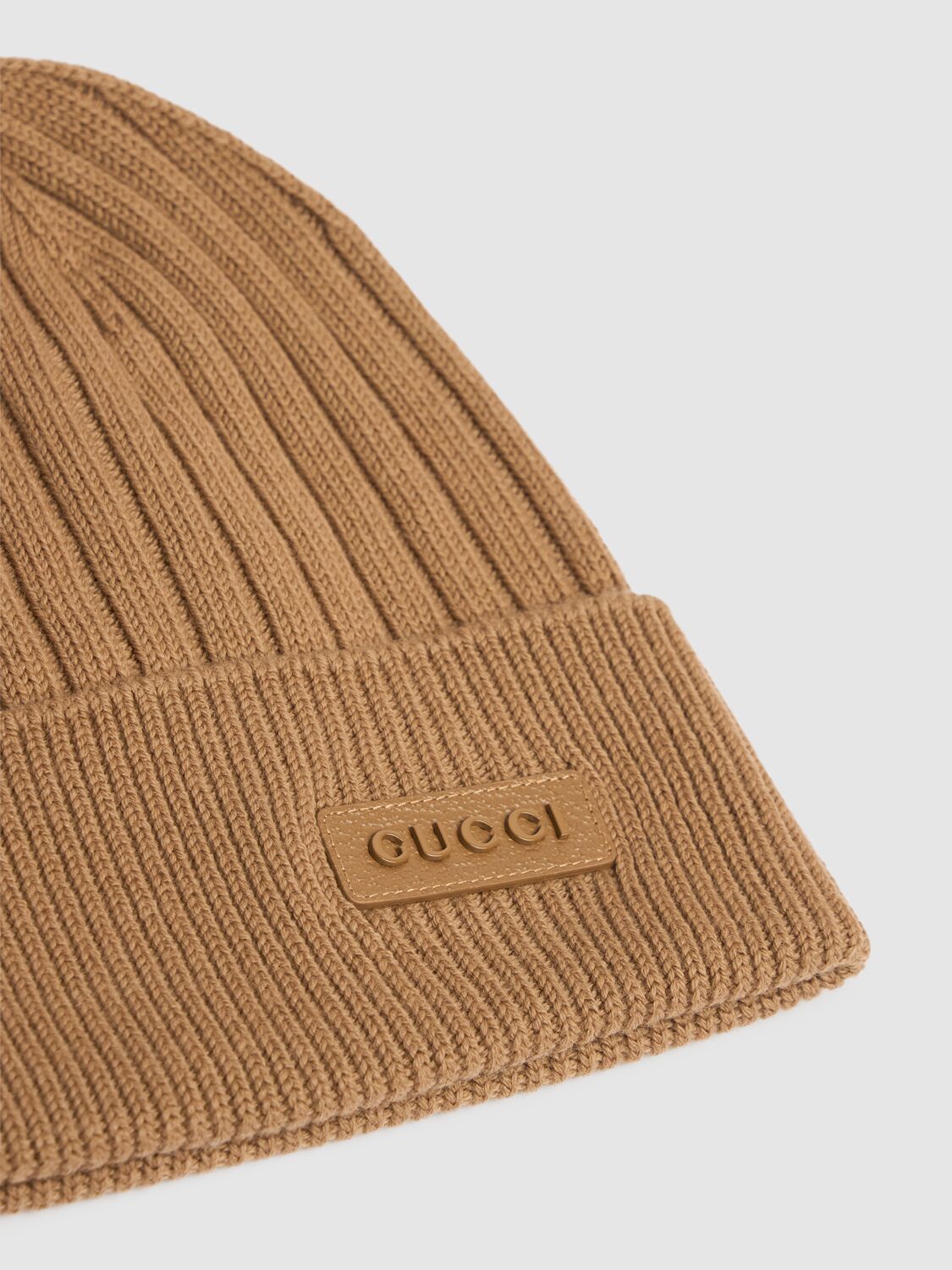 Shop Gucci Logo Wool Beanie In Brown