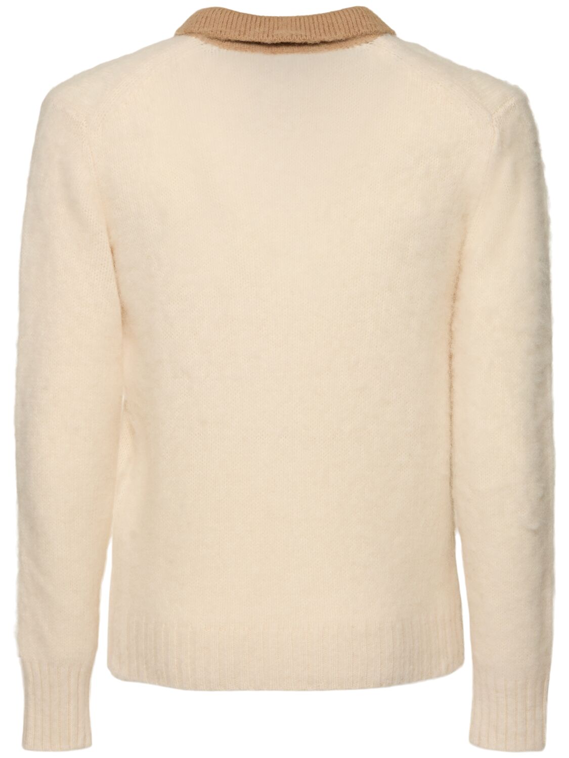 Shop Aspesi Brushed Shetland Wool Knit L/s Polo In Panna/cream