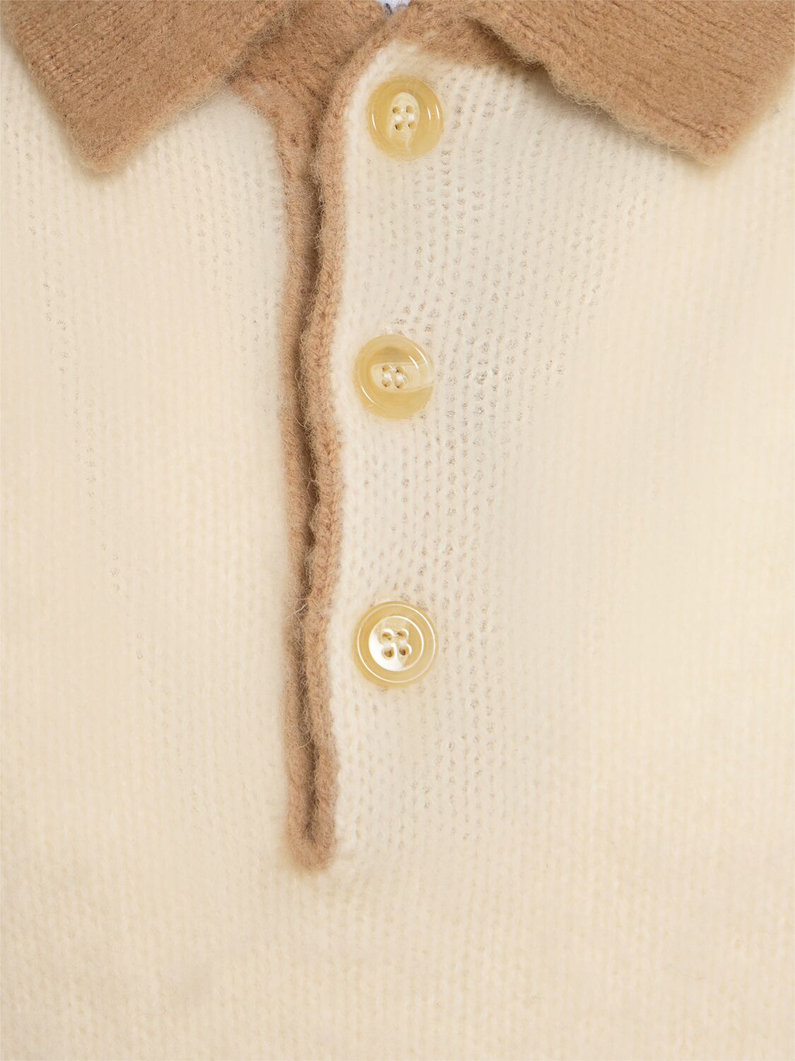 Shop Aspesi Brushed Shetland Wool Knit L/s Polo In Panna/cream