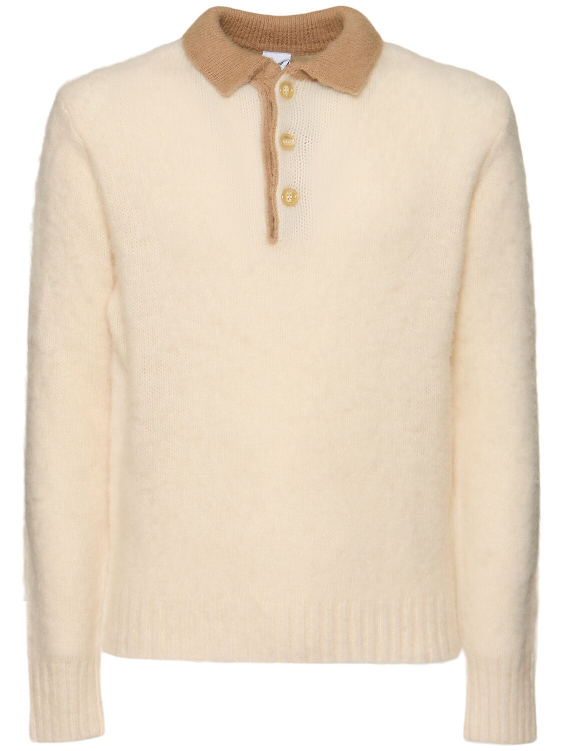 Aspesi Brushed Shetland Wool Knit L/s Polo In Neutral