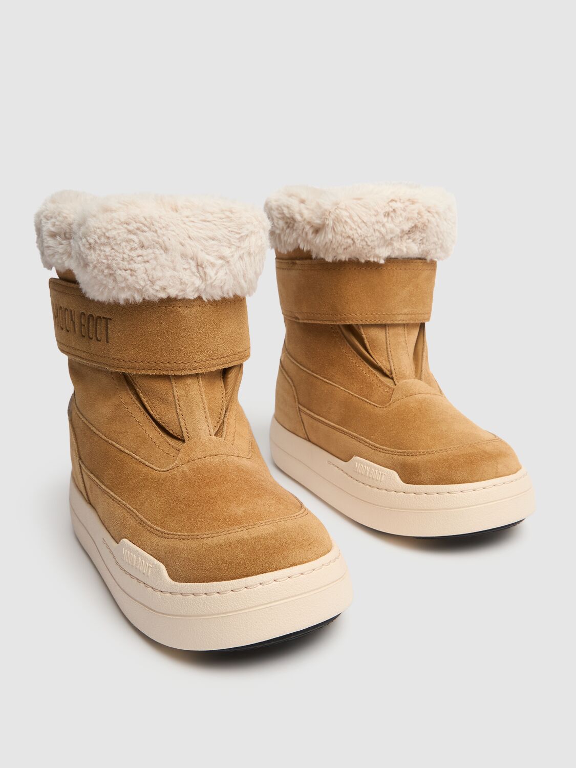 Shop Moon Boot Suede Strap Snow Boots In Beige