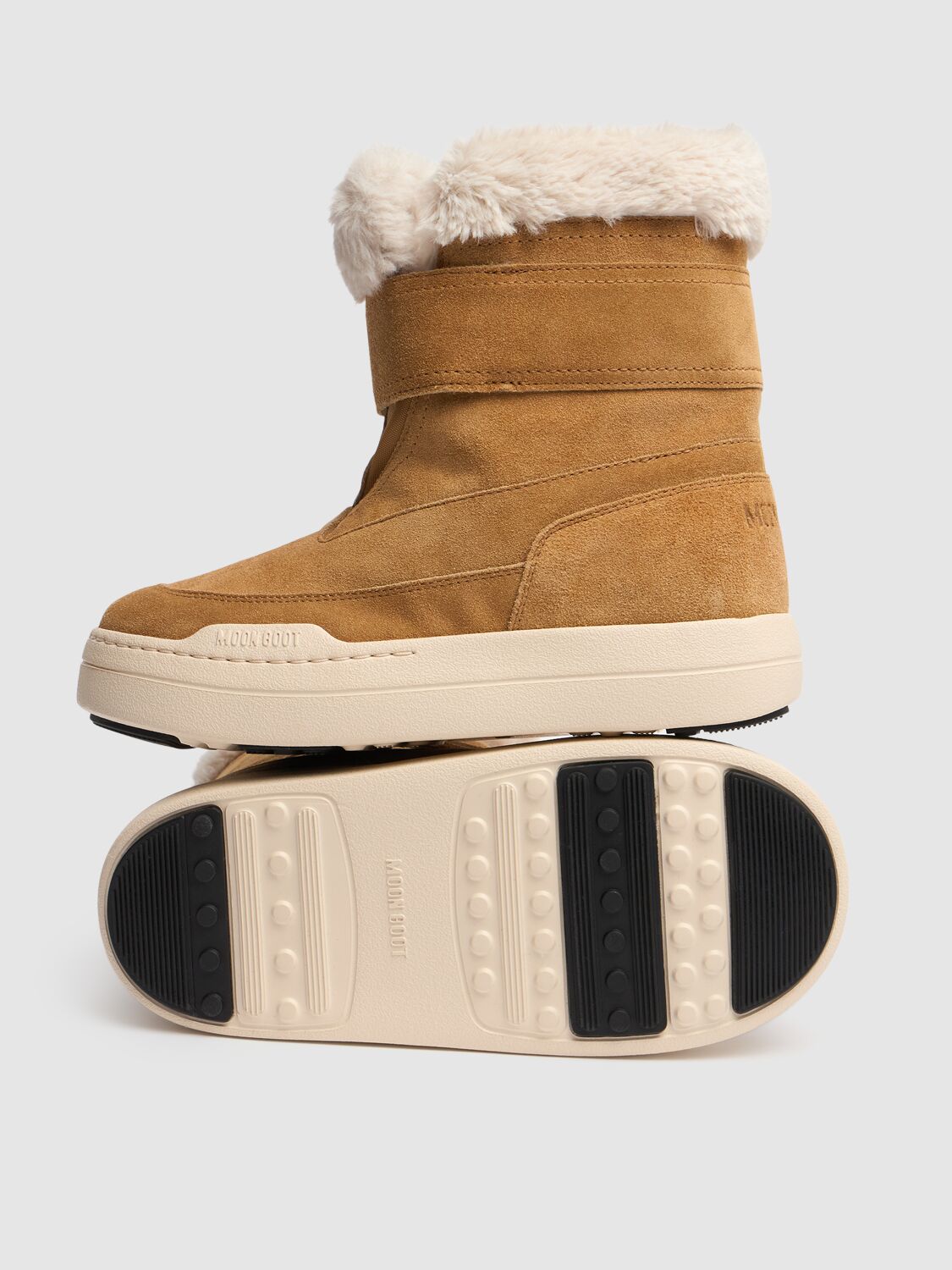 Shop Moon Boot Suede Strap Snow Boots In Beige