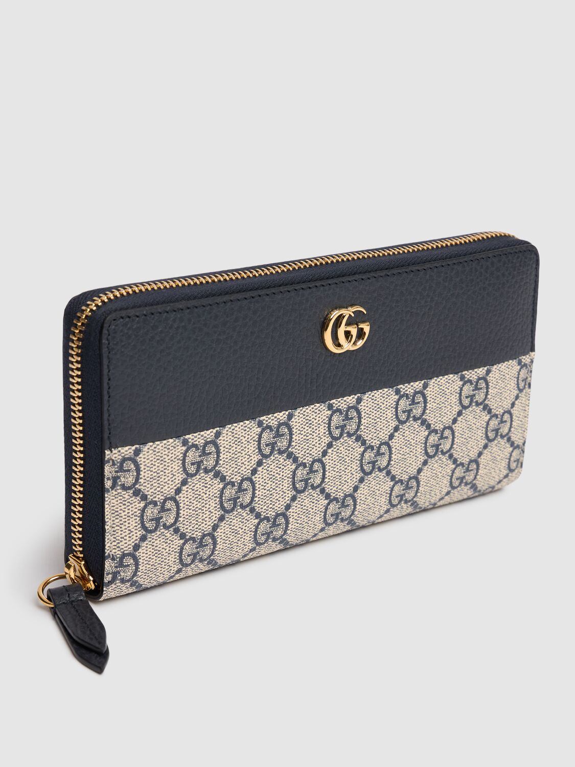 Shop Gucci Gg Marmont Canvas Zip Around Wallet In Blu/beige