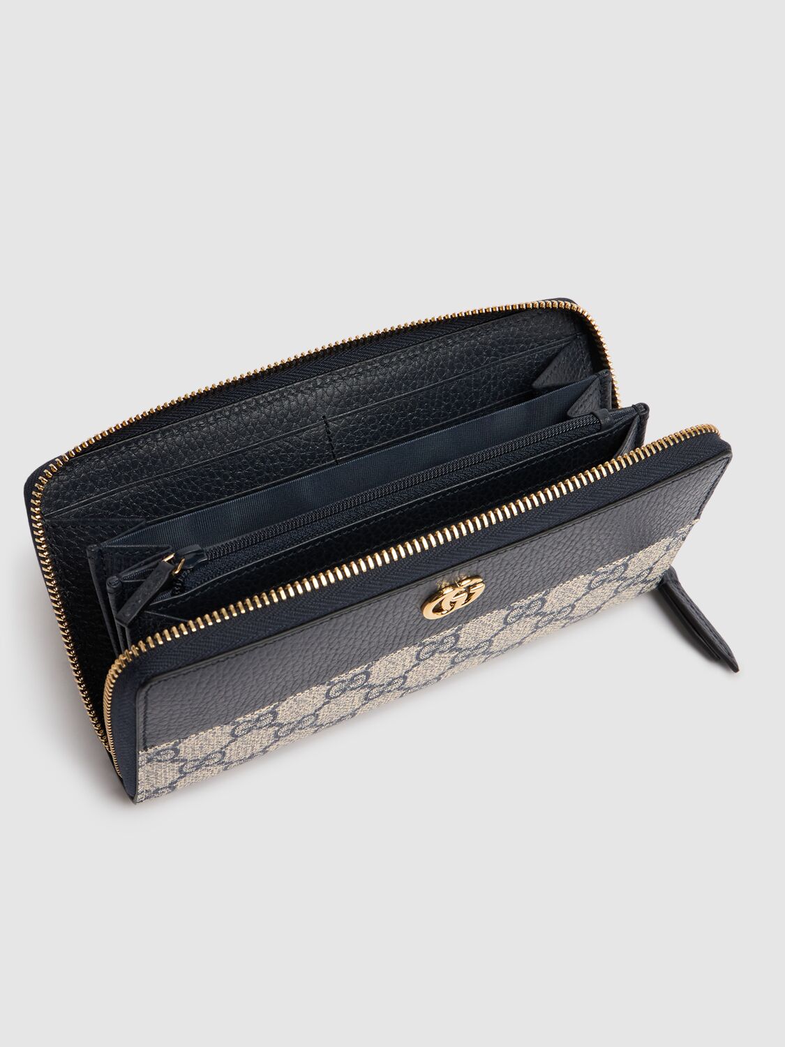 Shop Gucci Gg Marmont Canvas Zip Around Wallet In Blu/beige