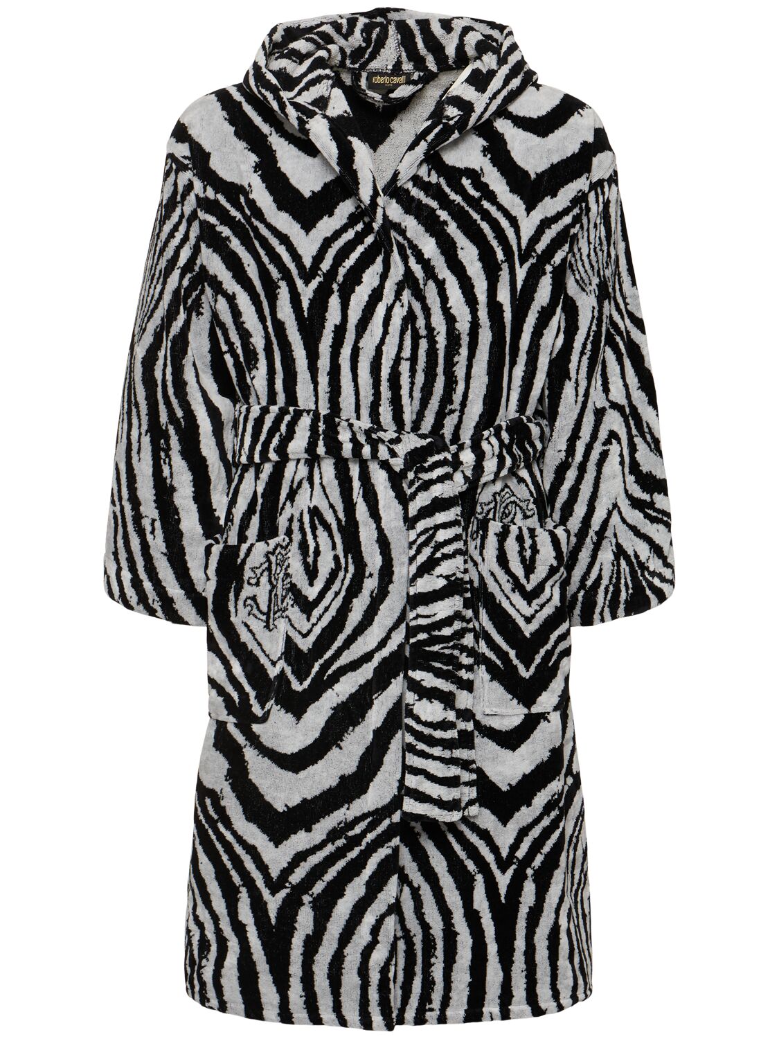 Roberto Cavalli Freedom Cotton Bathrobe In Black