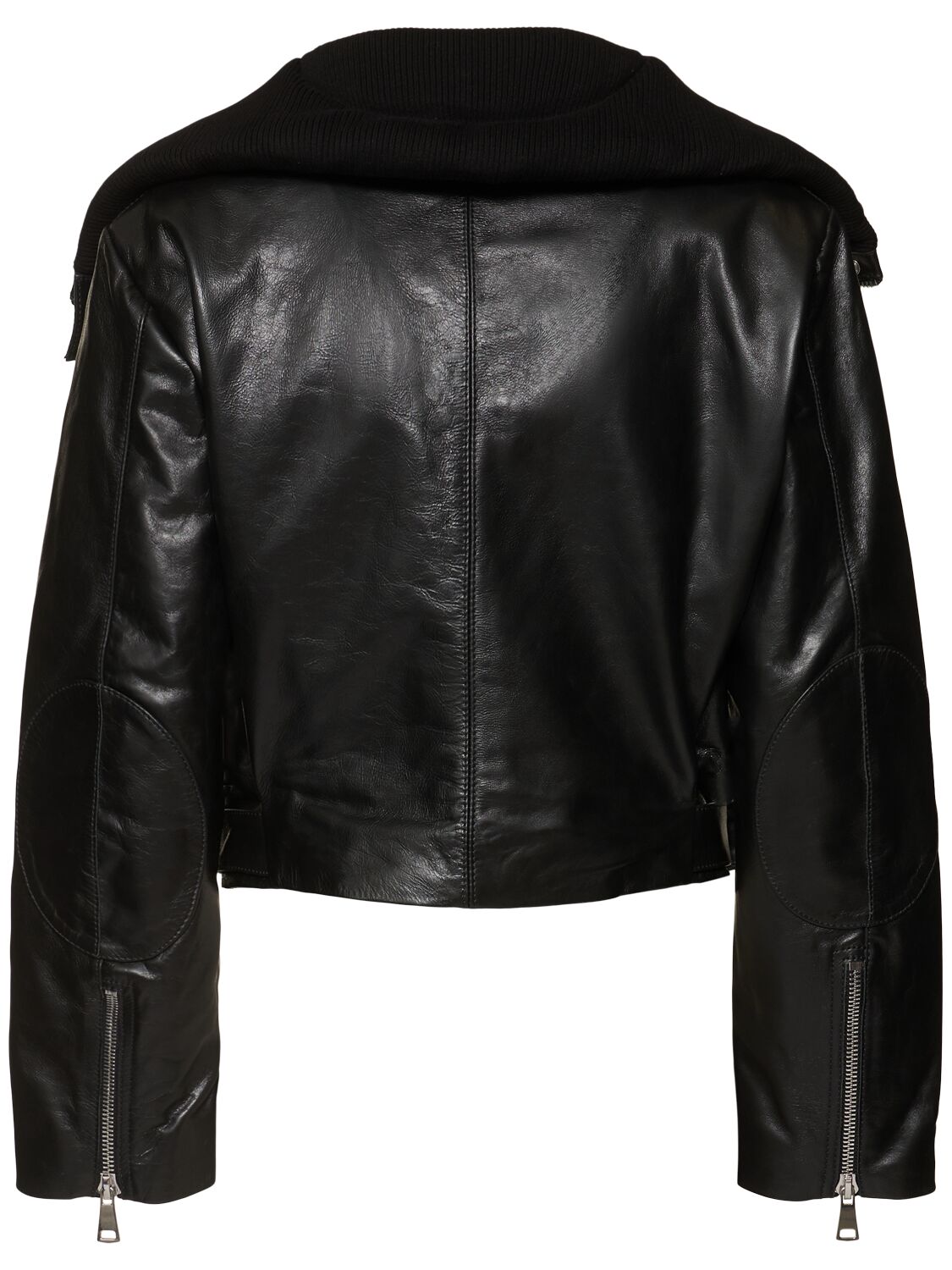 Shop Victoria Beckham Cropped Leather Biker Jacket In Black