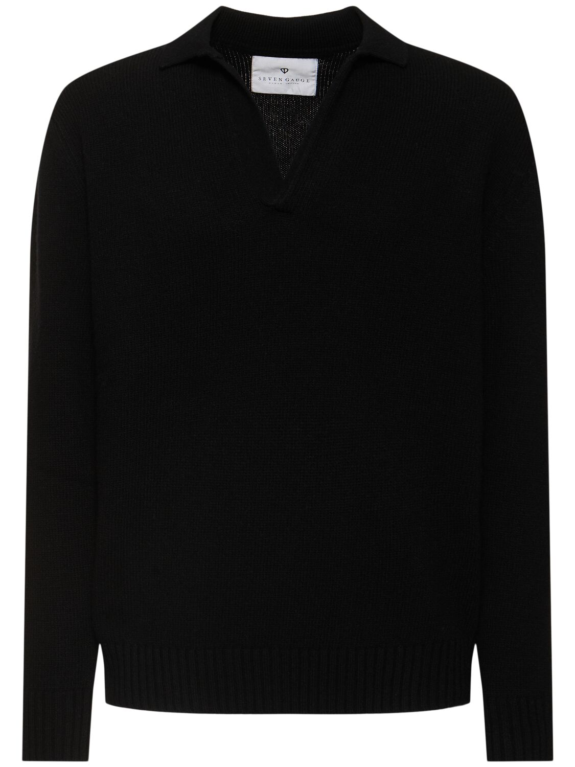 Seven Gauge Wool Polo Sweater In Black