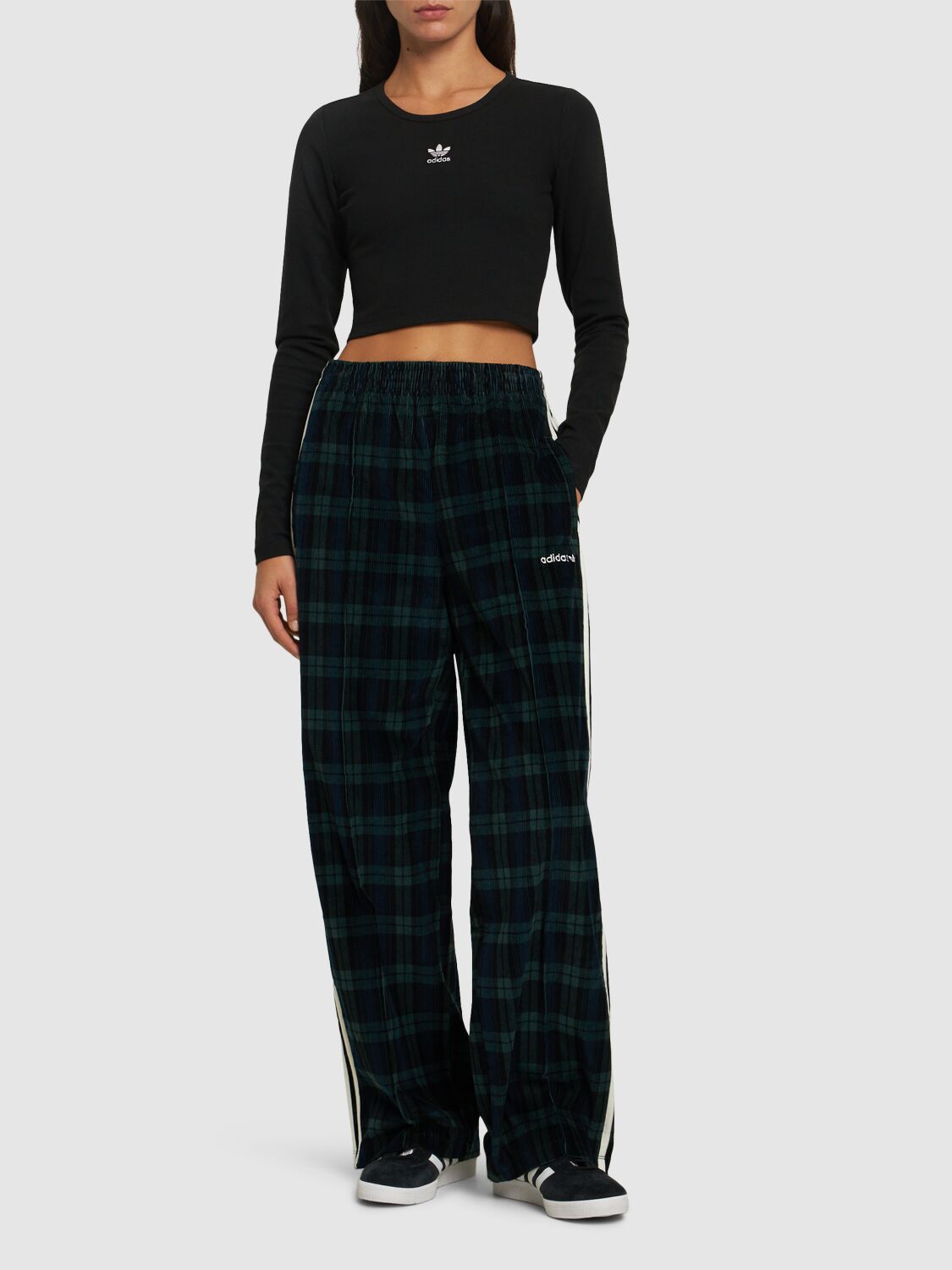 Adidas Corduroy Tartan Wide Leg Pants - Leggings - BeyondStyle