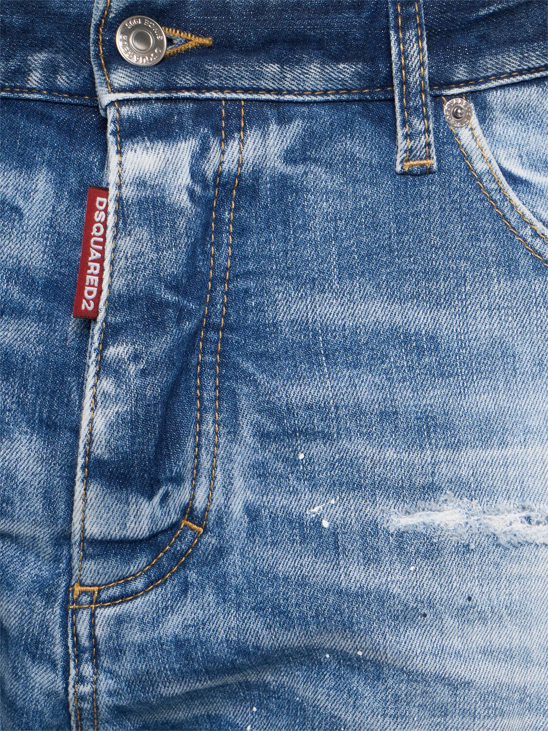 Dsquared2 Men Blue Jeans With Distressed Effect And Logo Patch On The Back In Denim Man In Blue