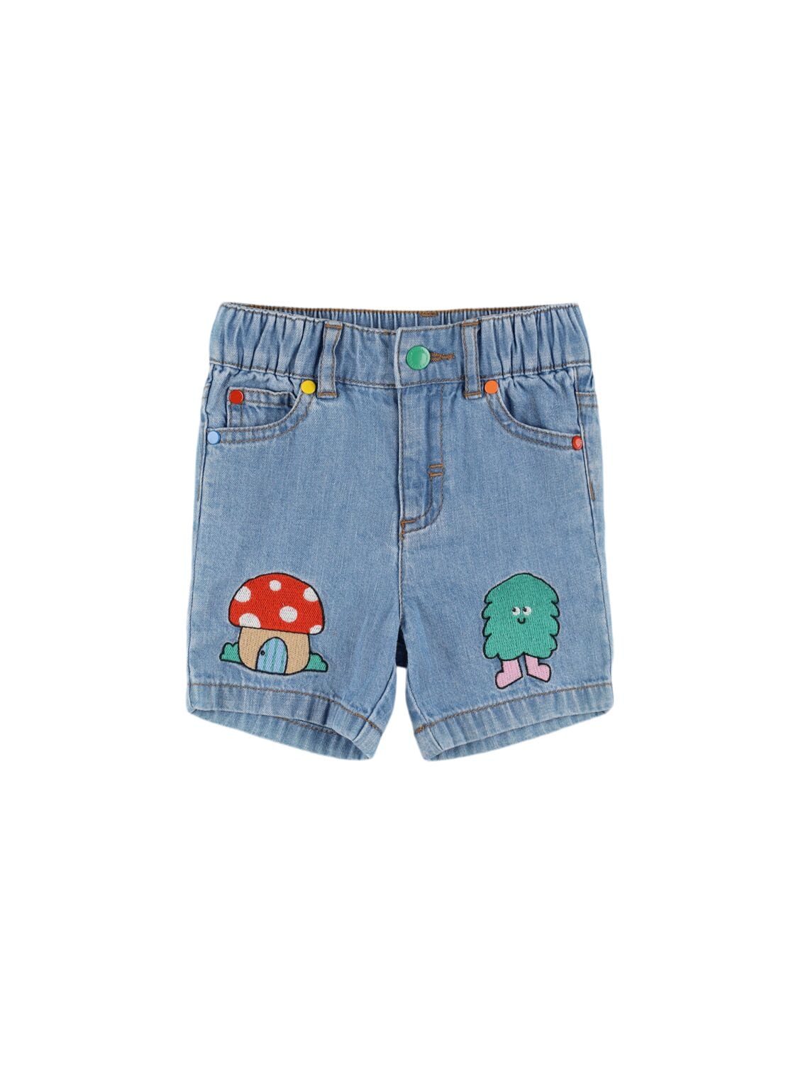Cotton Denim Shorts W/ Patches