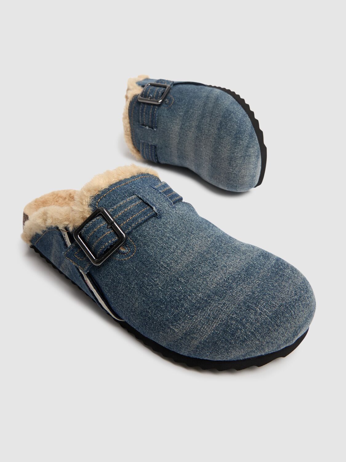 Shop Diesel Woodstock Cotton Denim Mules In Blue