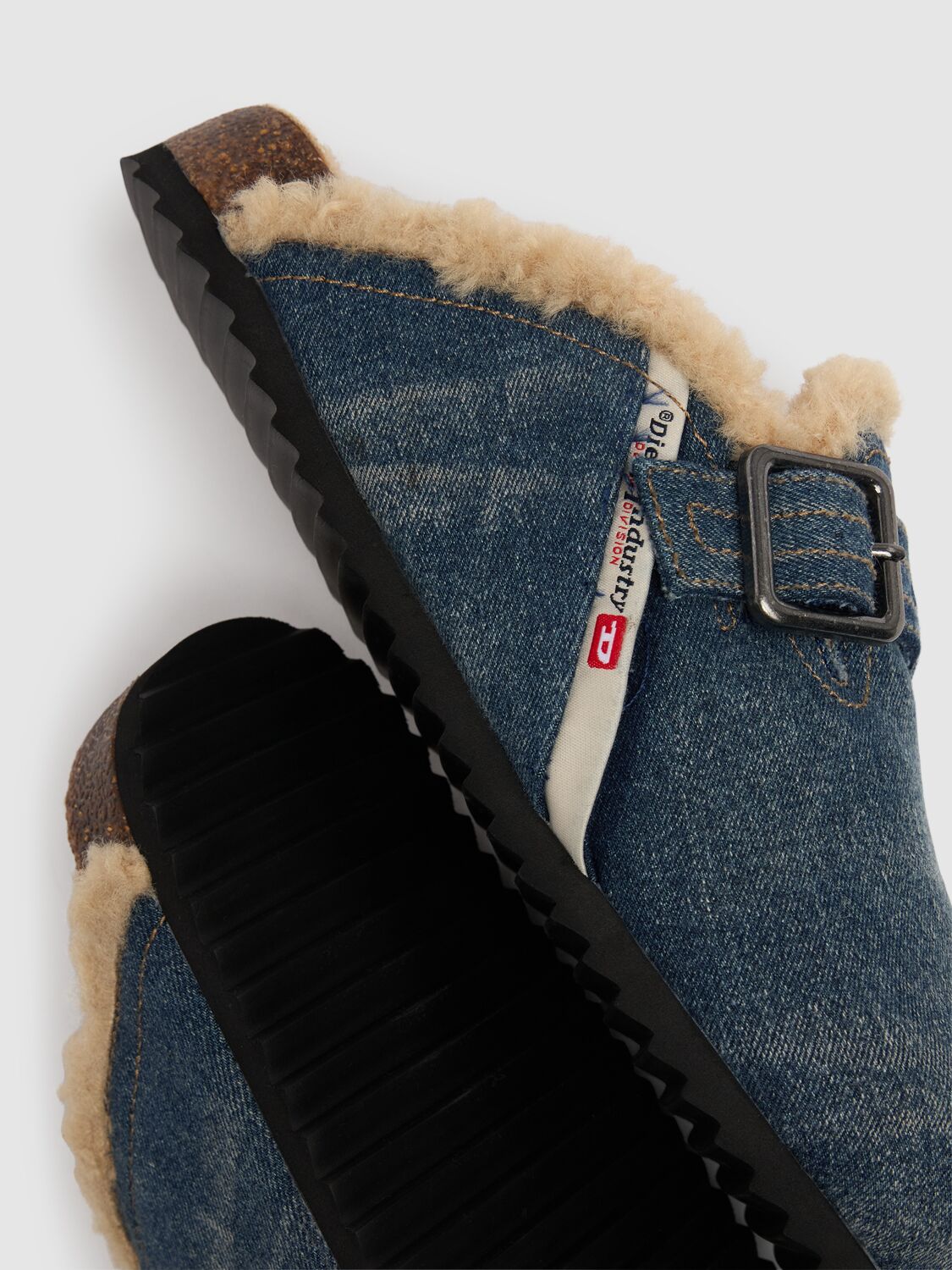 Shop Diesel Woodstock Cotton Denim Mules In Blue