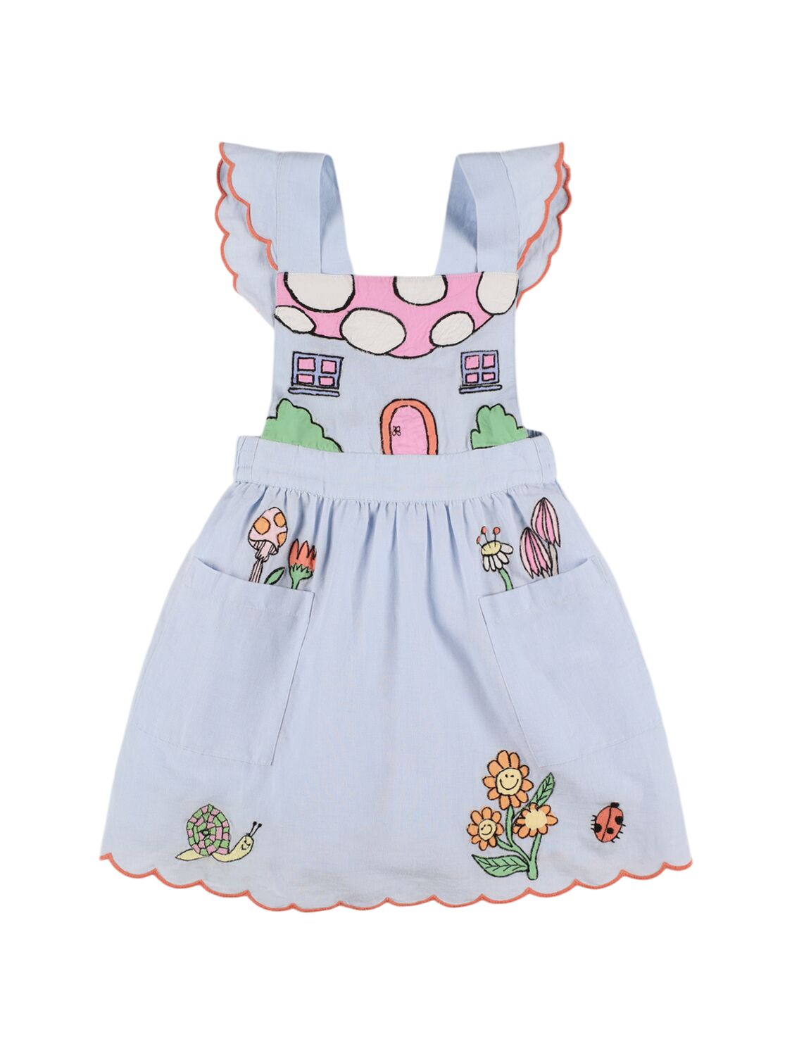 Stella Mccartney Embroidered Cotton & Linen Dress In Light Blue