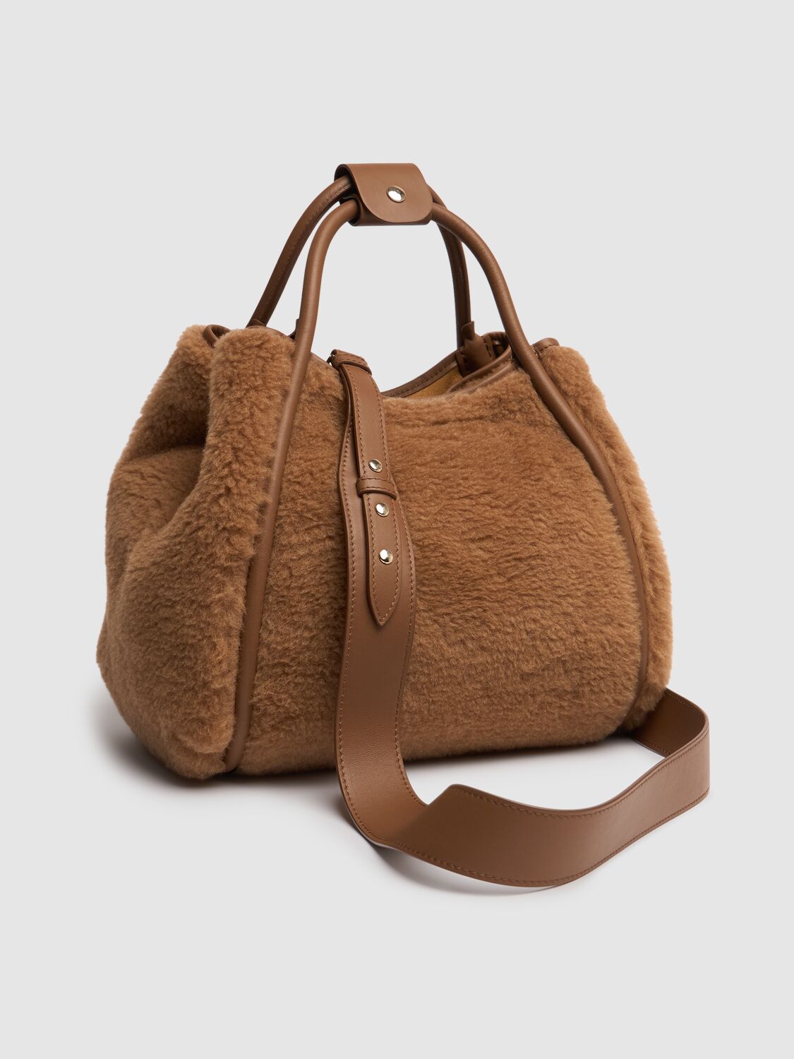 Shop Max Mara Small Tmarin Teddy Top Handle Bag In Cammello