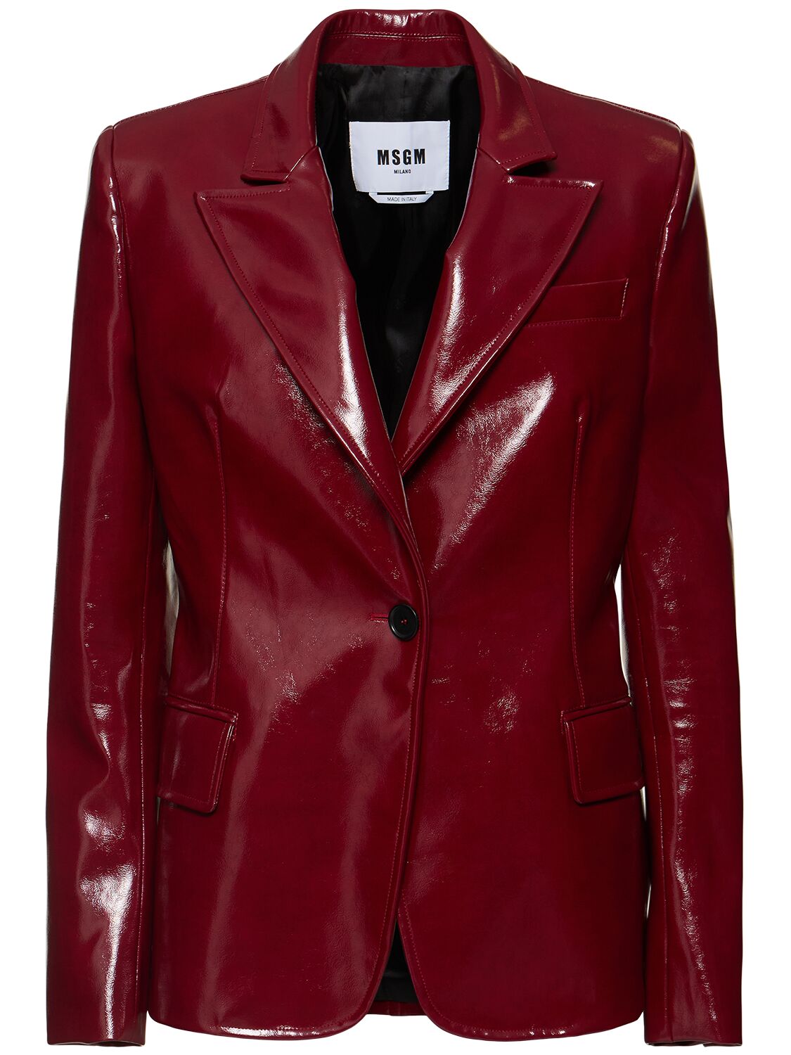 Msgm Single Breast Patent Jacket In Bordeaux