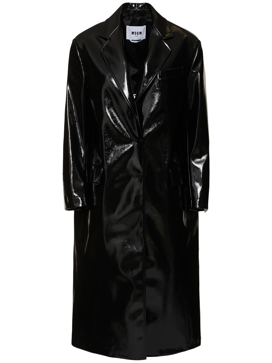 Msgm Single Breast Patent Coat In Black